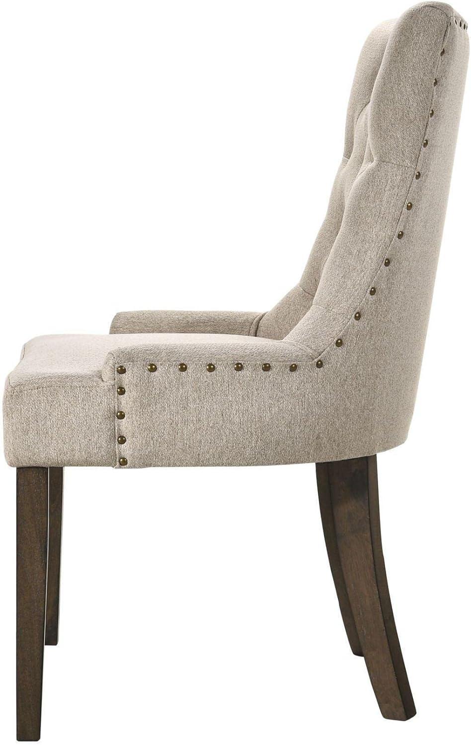 22" Farren Accent Chair Beige Fabric/Espresso Finish - Acme Furniture: Upholstered, Tufted Backrest, Nailhead Trim