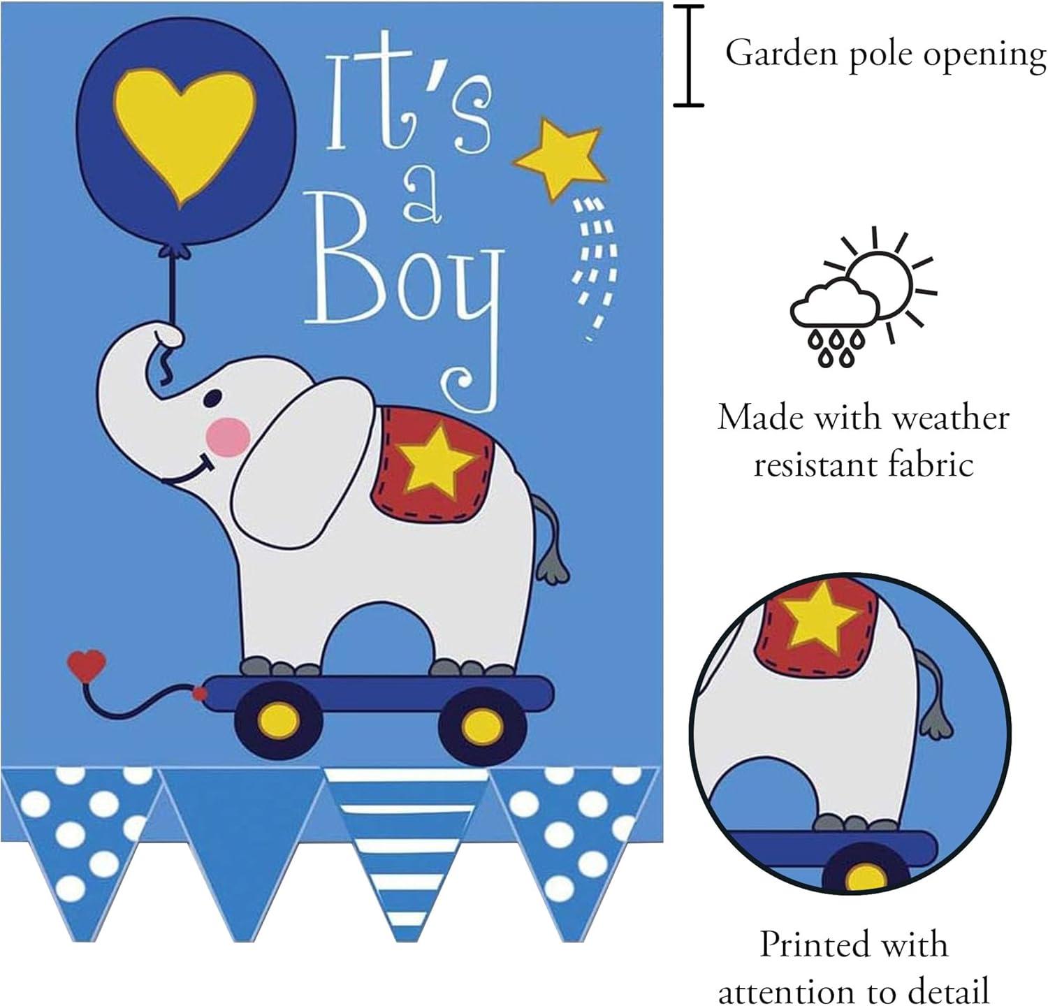 Blue Elephant It's a Boy Garden Flag with Applique