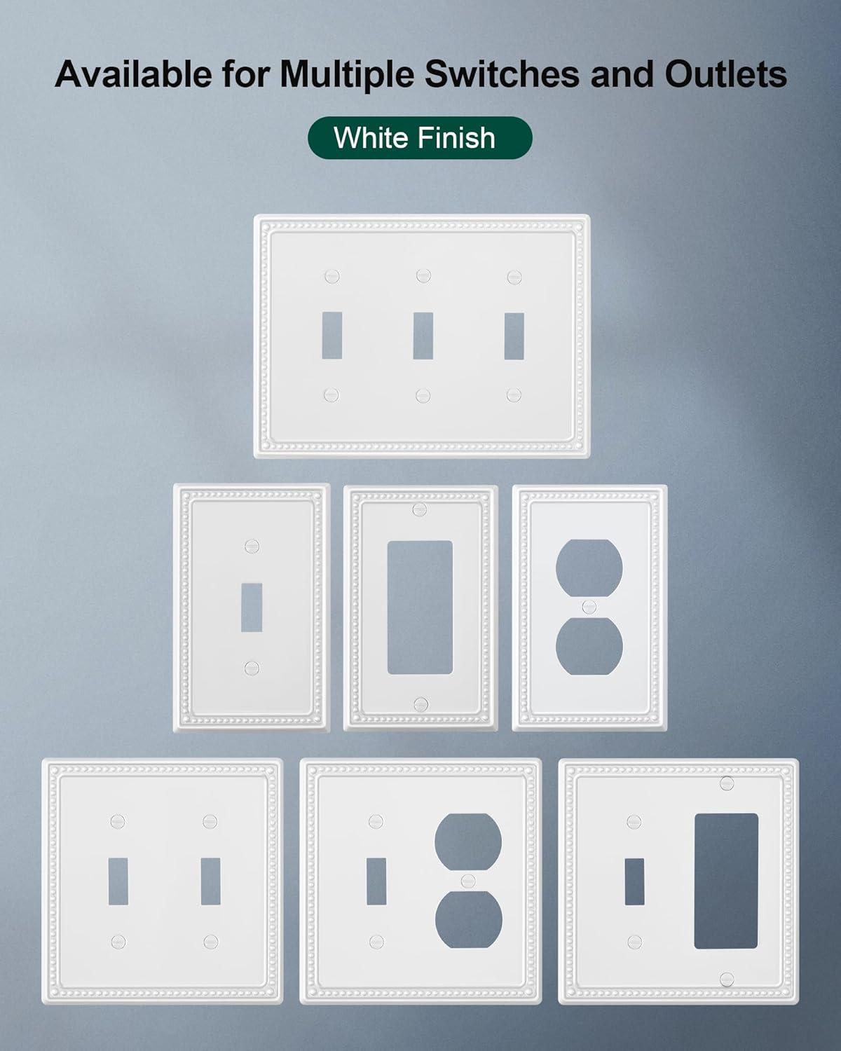 White Beaded Metal 1-Gang Duplex Outlet Cover Plate, 4-Pack