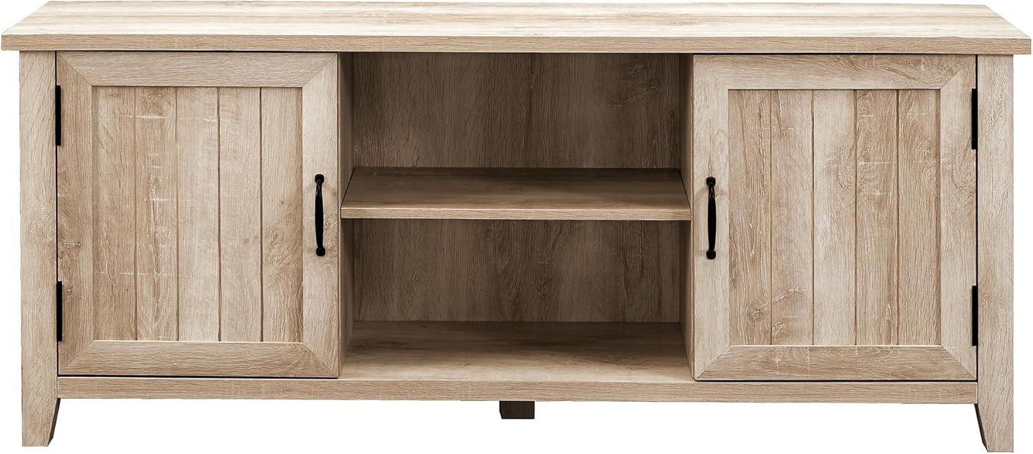 Transitional Grooved-Door 58" White Oak TV Stand with Cabinet