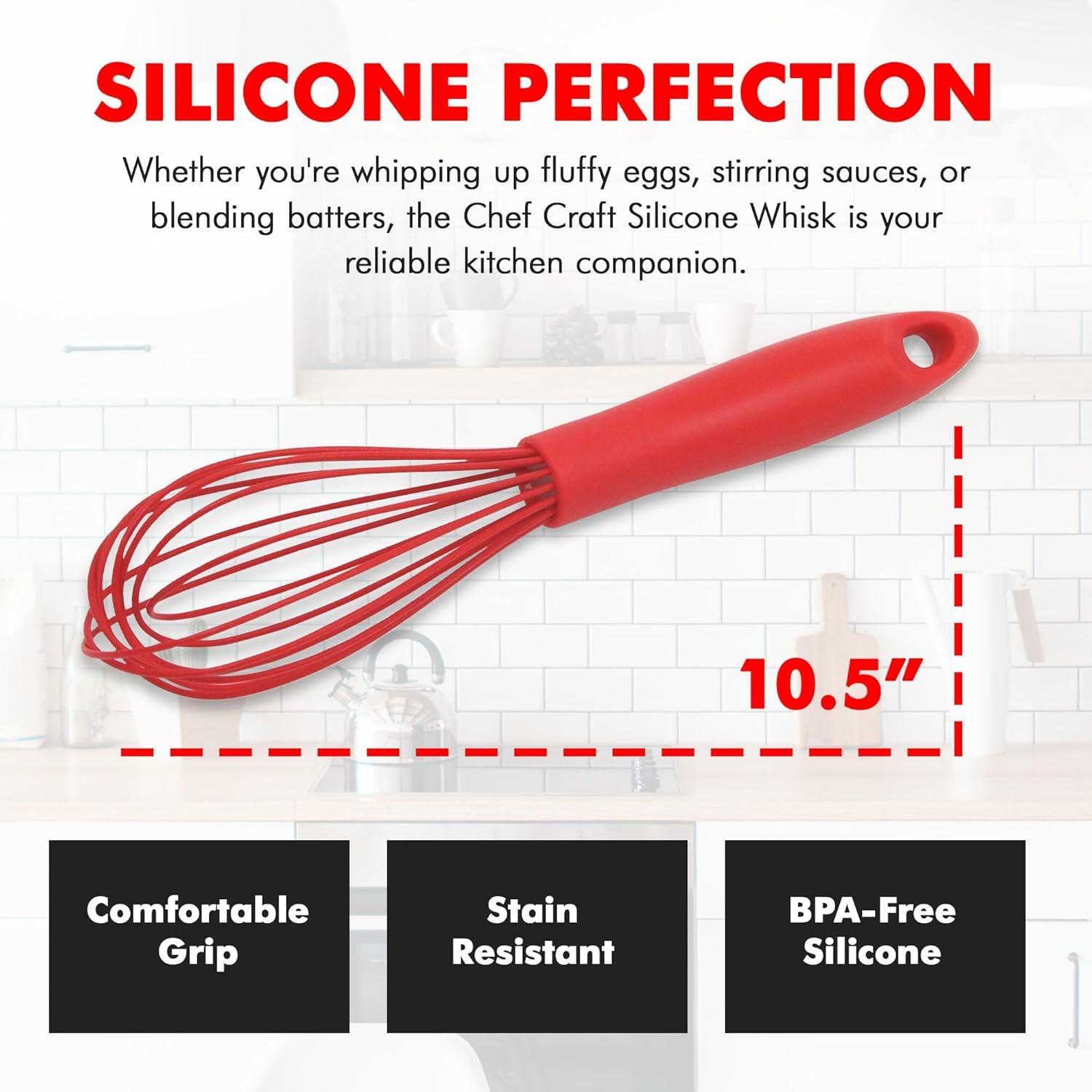 Chef Craft Premium Silicone Wire Cooking Whisk, 10.5 inch, Red
