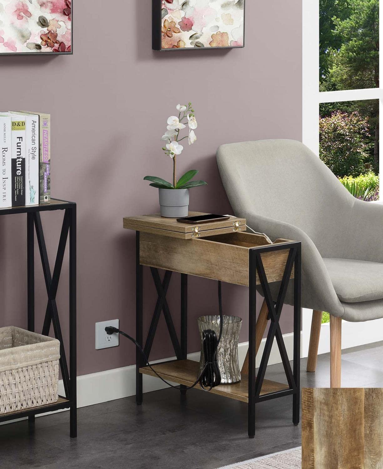 Tucson Weathered Barnwood & Black Flip Top End Table with Charging Station