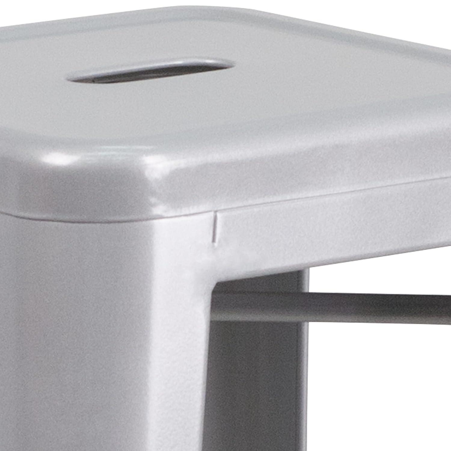 Flash Furniture Commercial Grade 30" High Backless Silver Metal Indoor-Outdoor Barstool with Square Seat