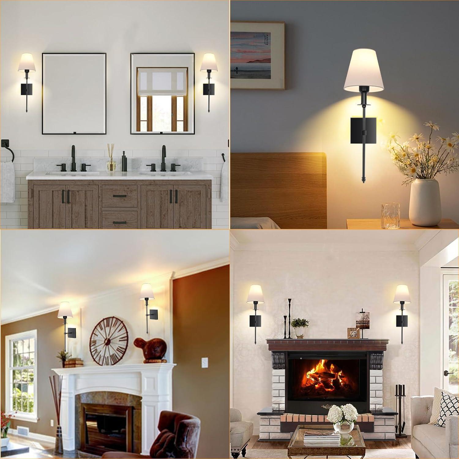 Battery Operated Black Wall Sconce Set Of 2,not Hardwired Fixture Wireless Wall Light ,dimmable Picture Sconces Cordless ,Easy To Install Battery Powered Lamp,for Bedroom, Lounge, Farmhouse Gallery