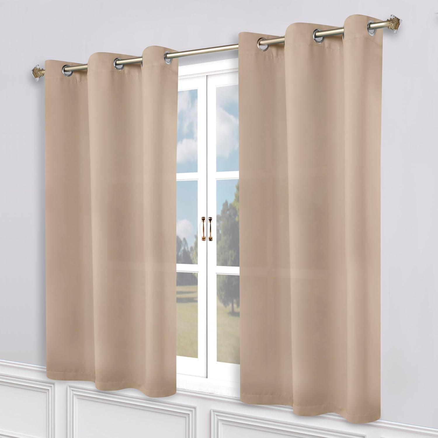 Classic Modern Solid Room Darkening Semi-Blackout Curtains, Grommets, Set of 2, 52"x63", Smoked Ash - Blue Nile Mills