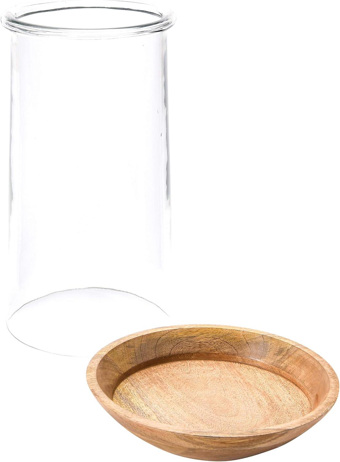 Elegant 15'' Clear Glass Hurricane Vase on Wooden Base