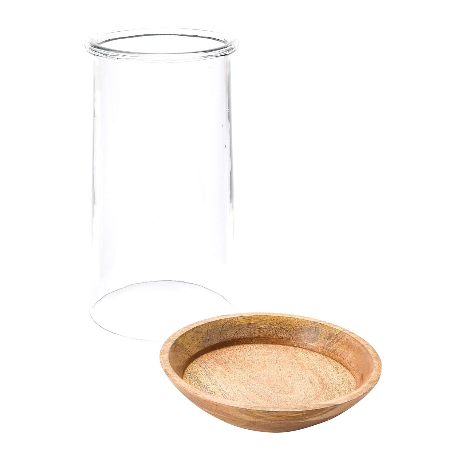 Elegant 15'' Clear Glass Hurricane Vase on Wooden Base