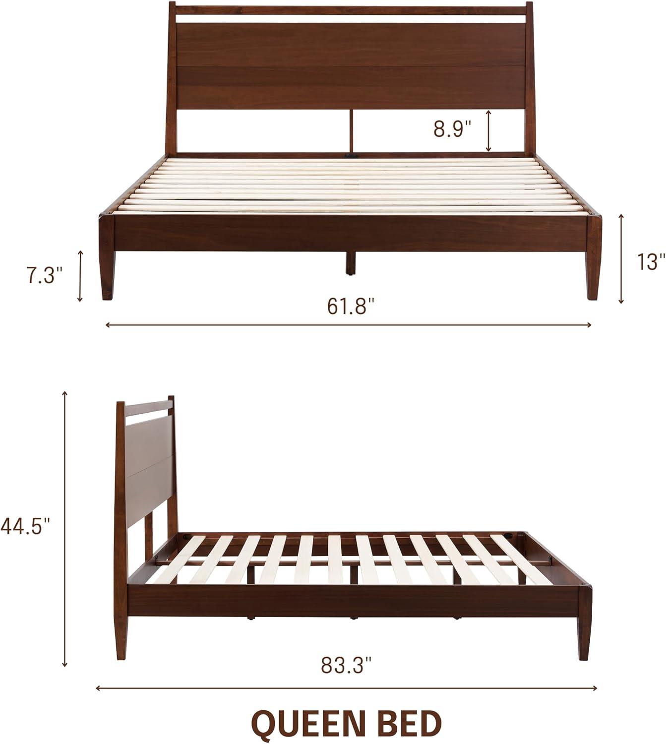 NTC Adept Solid Wood Bed Frame with Headboard and Silent Slats, 1000 Lb Capacity Bed Frame