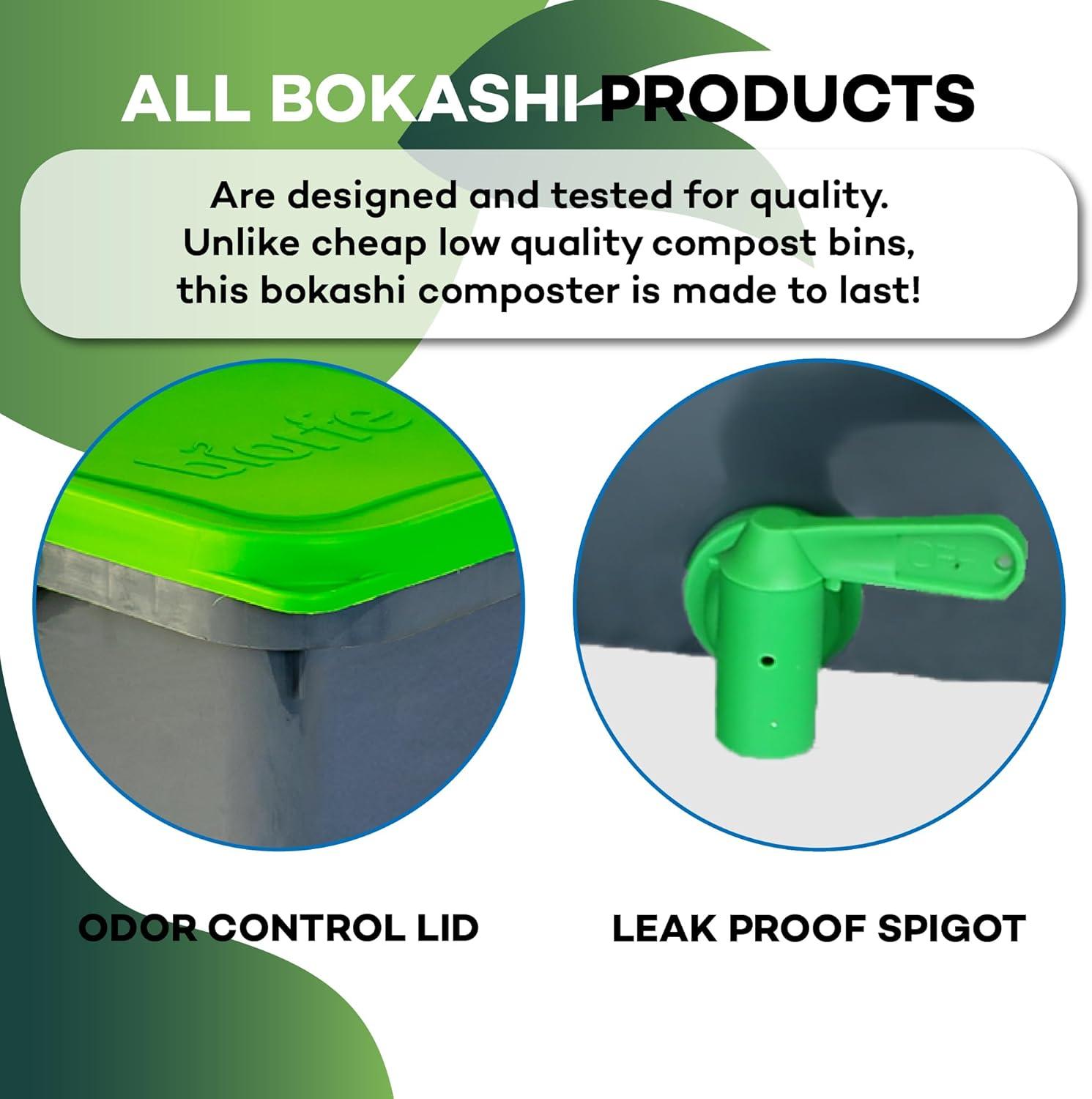 Biorfe Indoor Bokashi Compost Bin, 5.3 Gallons Anthracite Composter Set with 2.2 lbs Bokashi Bran