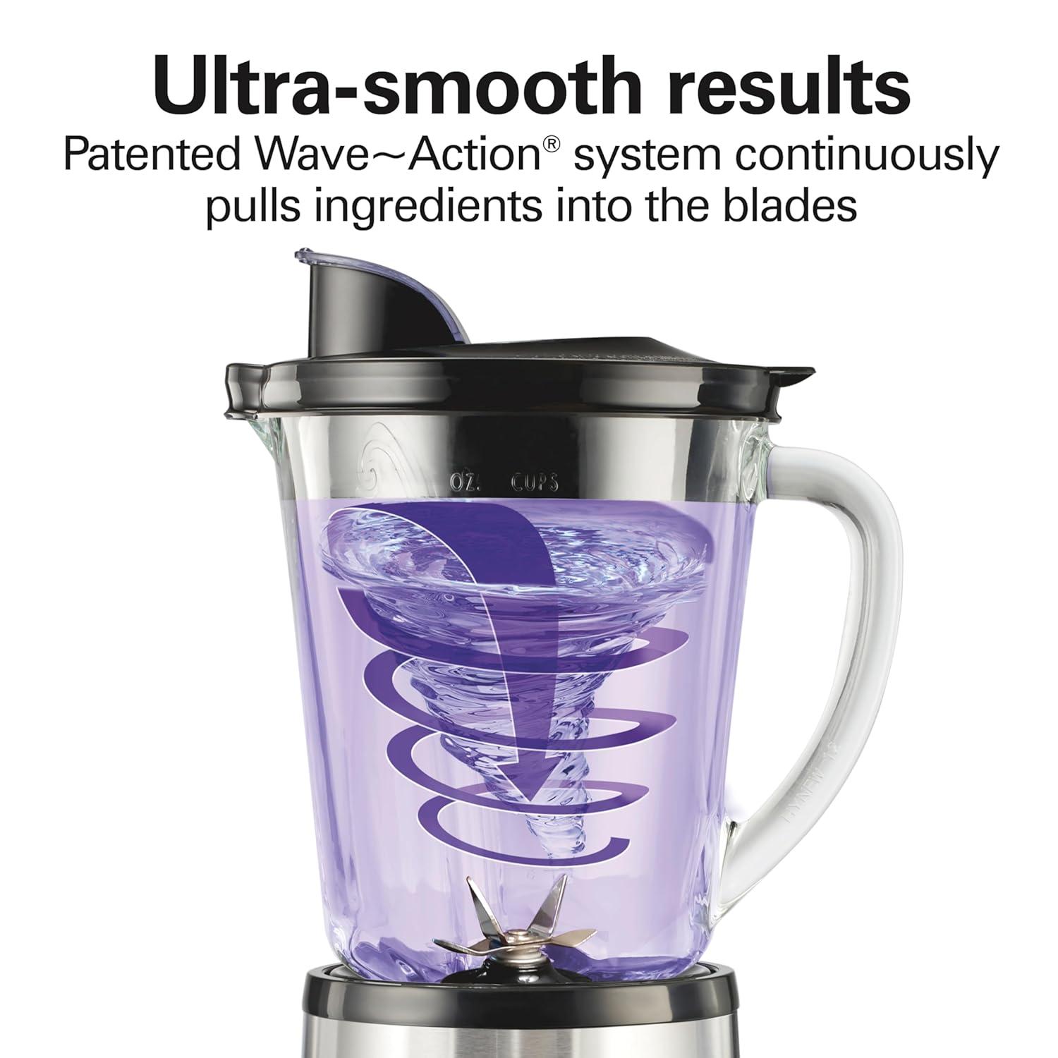 Hamilton Beach Wave Crusher Multi-Function Blender with 40 oz. Glass Jar and 14 Functions for Puree, Ice Crush, Shakes and Smoothies, Stainless Steel, 54221