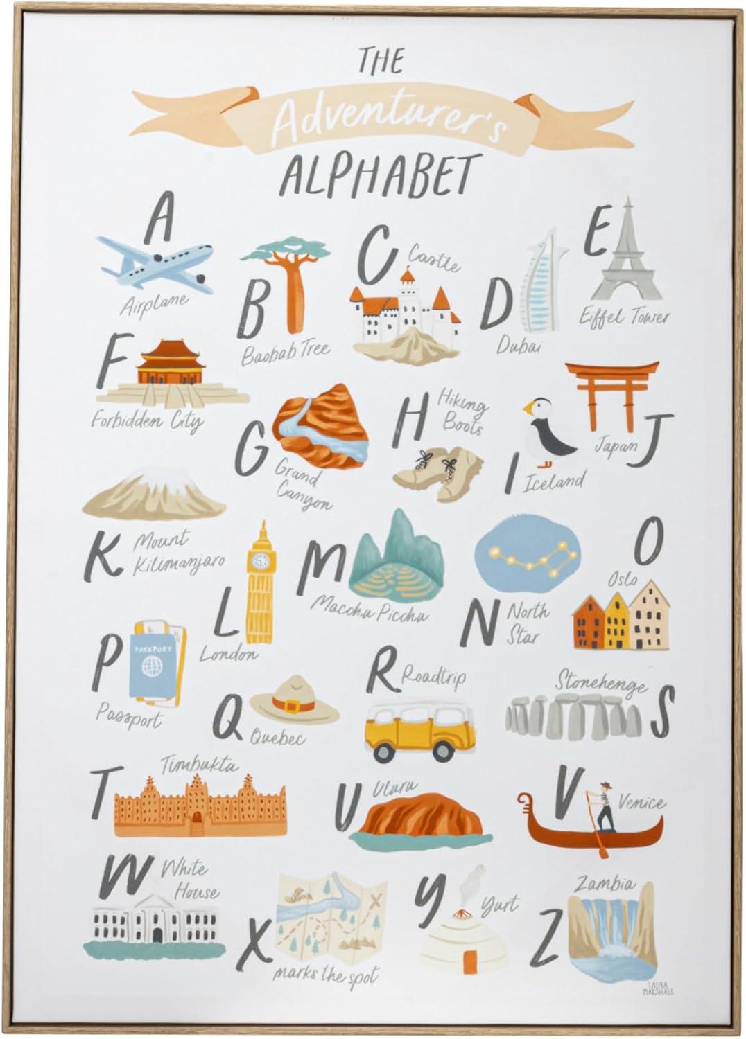 Creative Co-Op 27.5 Inches Canvas Framed Wall Décor with Alphabet and Corresponding Images, Multicolor