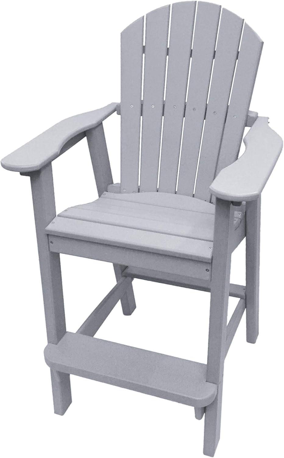 Phat Tommy Tall Adirondack Chair - HDPE Outdoor Furniture - Poly Adirondack Bar Stool - Heavy, Stress Free Furniture for Balcony, Deck, Patio, Front Porch, Grey