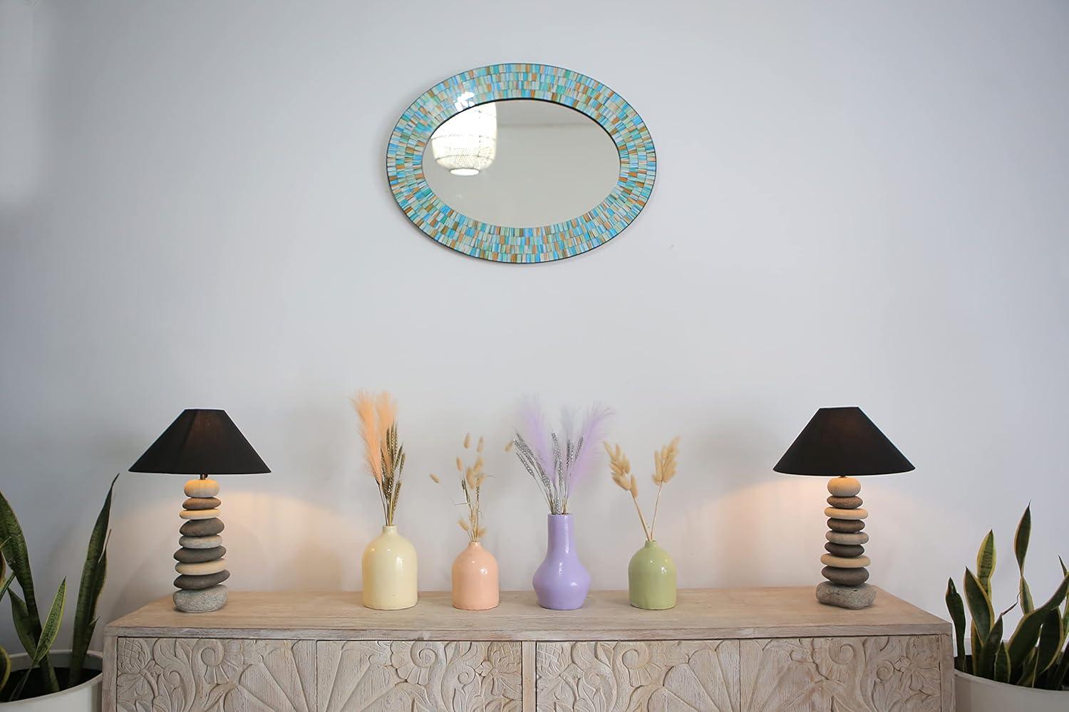 Handcrafted Sea Blue and Turquoise Mosaic Bathroom Vanity Mirror