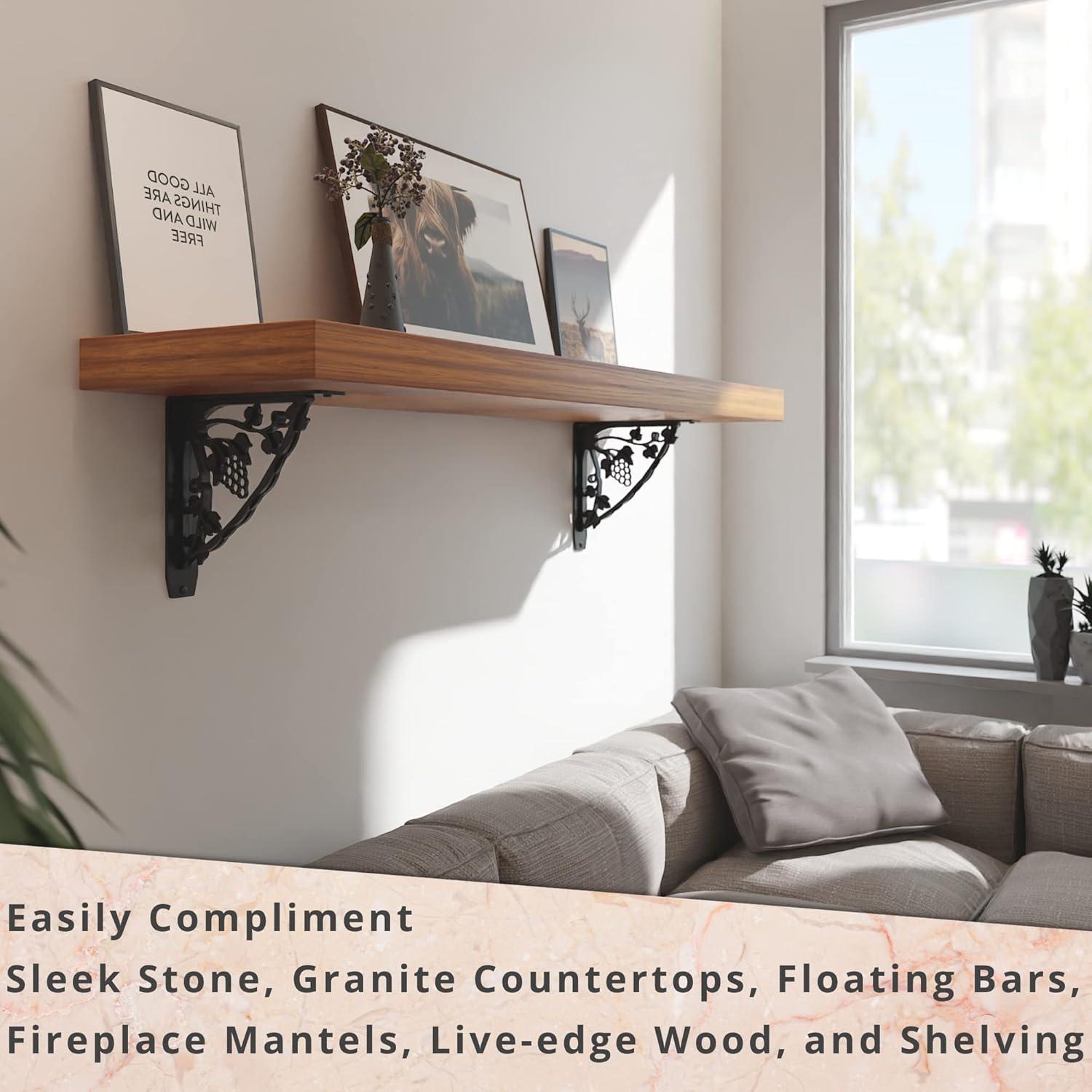 MADEIRA HEAVY DUTY STEEL FIREPLACE MANTEL BRACKETS, FLOATING SHELF, COUNTERTOP SUPPORT - HAND WELDED - 10" x 10" x 2"