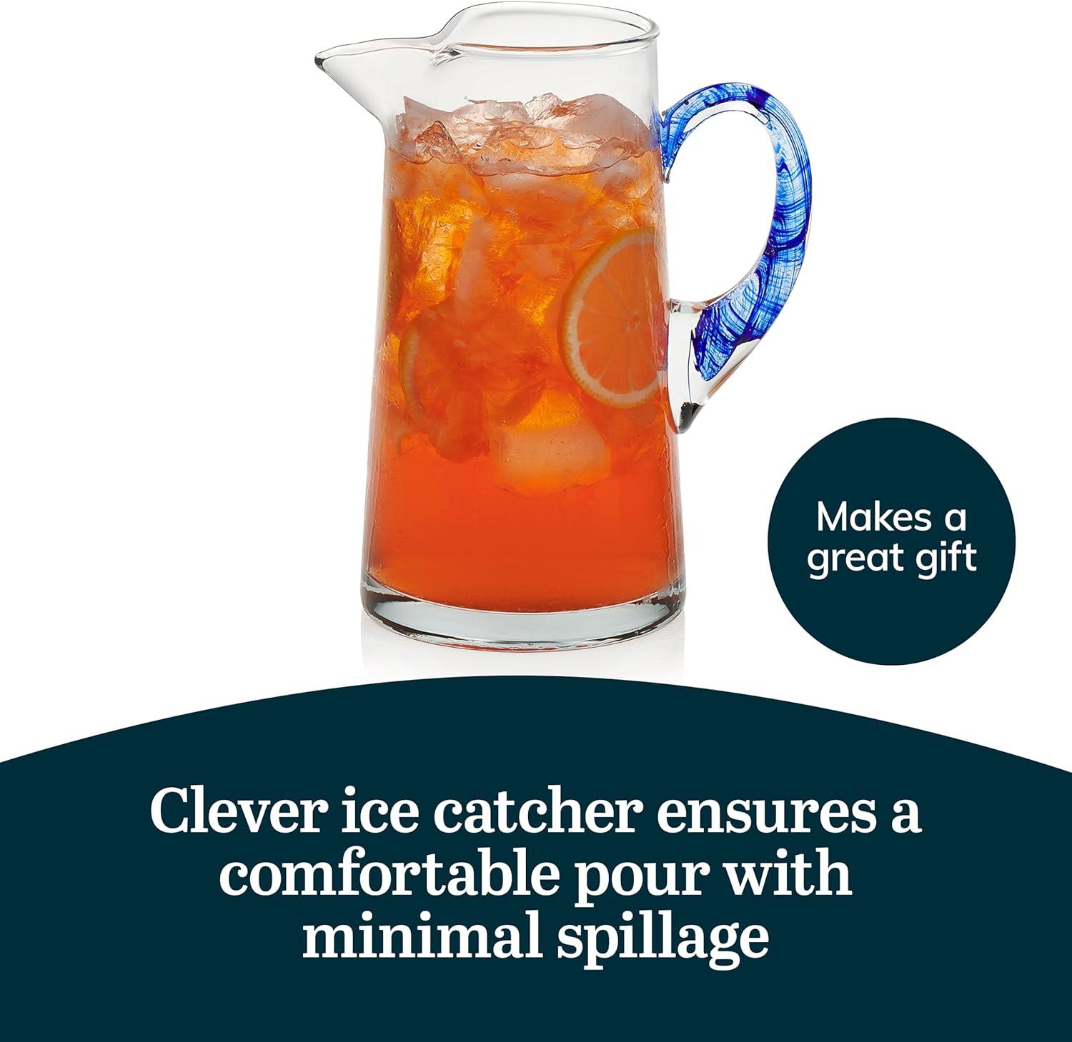 Libbey Cabos Blue-Handled Glass Pitcher, 90-ounce