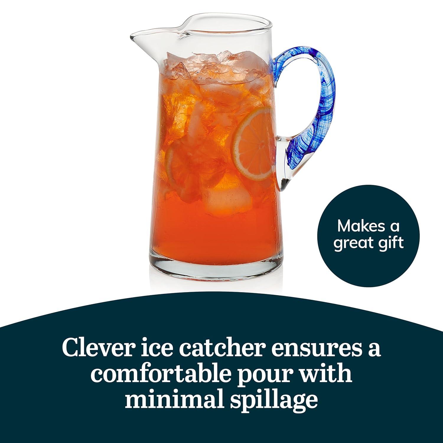 Libbey Cabos Blue-Handled Glass Pitcher, 90-ounce