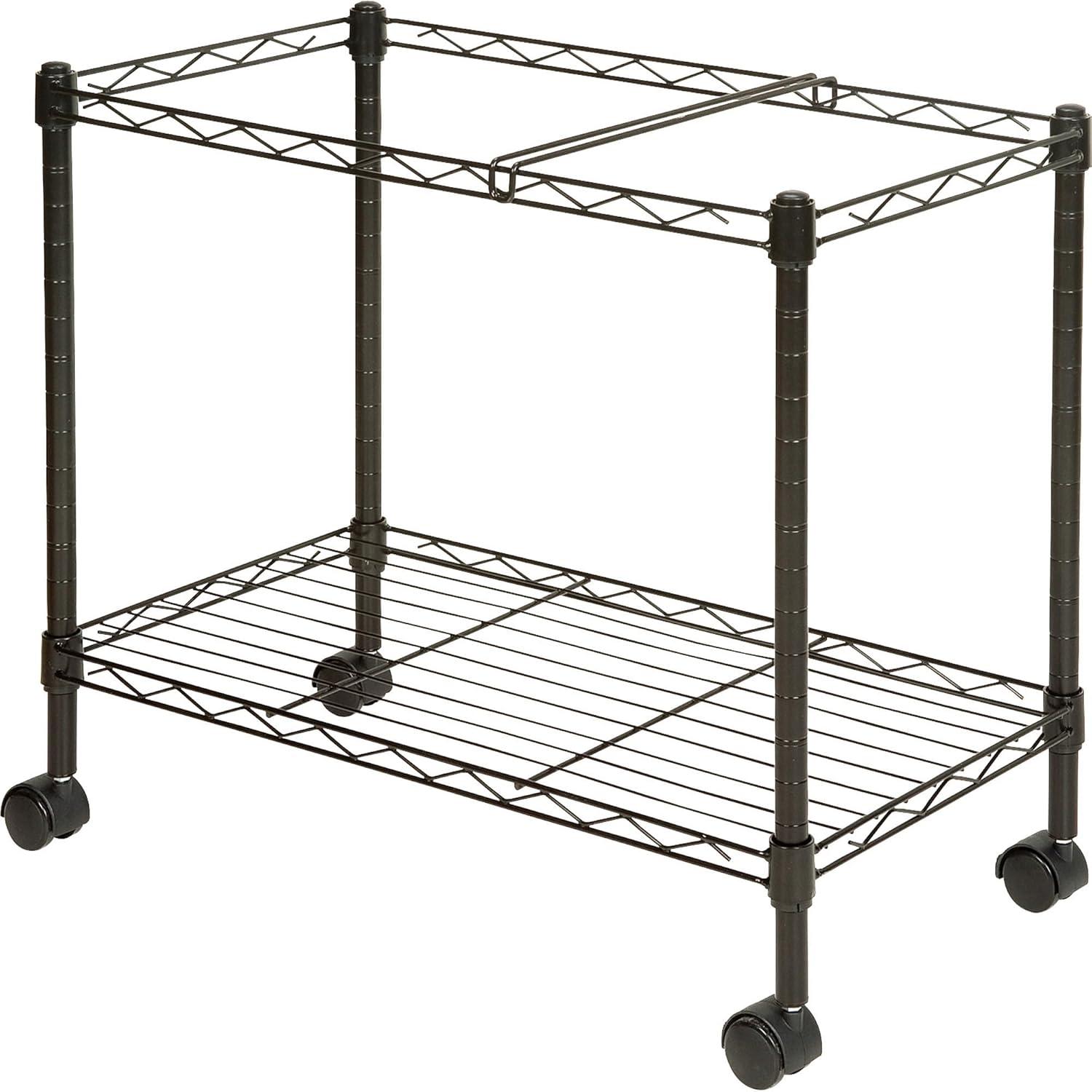 Black Steel Two-Tier Mobile File Cart with Casters