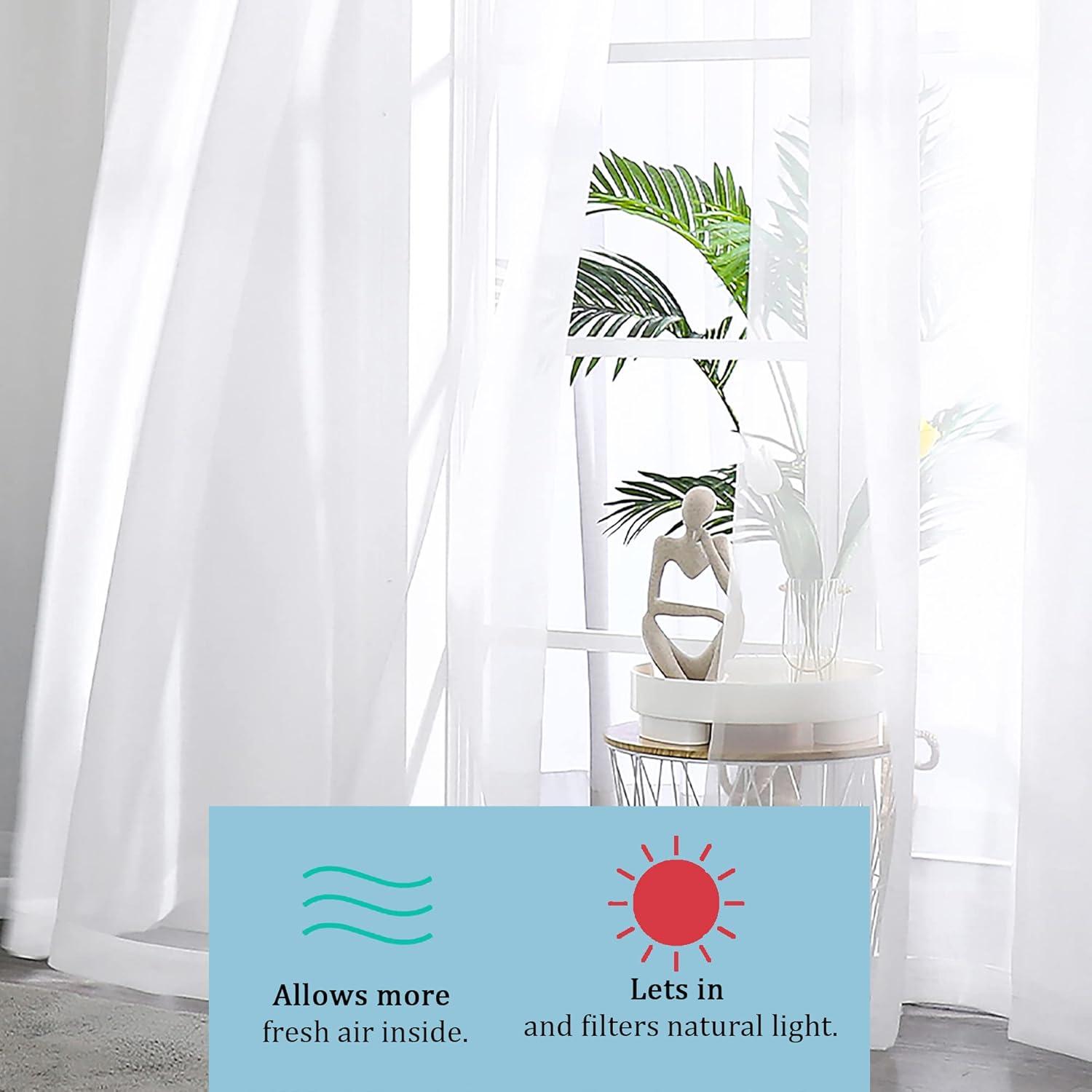 OWENIE White Sheer Curtains 84 inches Long 2 Panels Set, Sheer White Curtains for Living Room/Bedroom, Rod Pocket Voile Sheer Panel Drapes, 2pcs, Each 42" W x 84" L