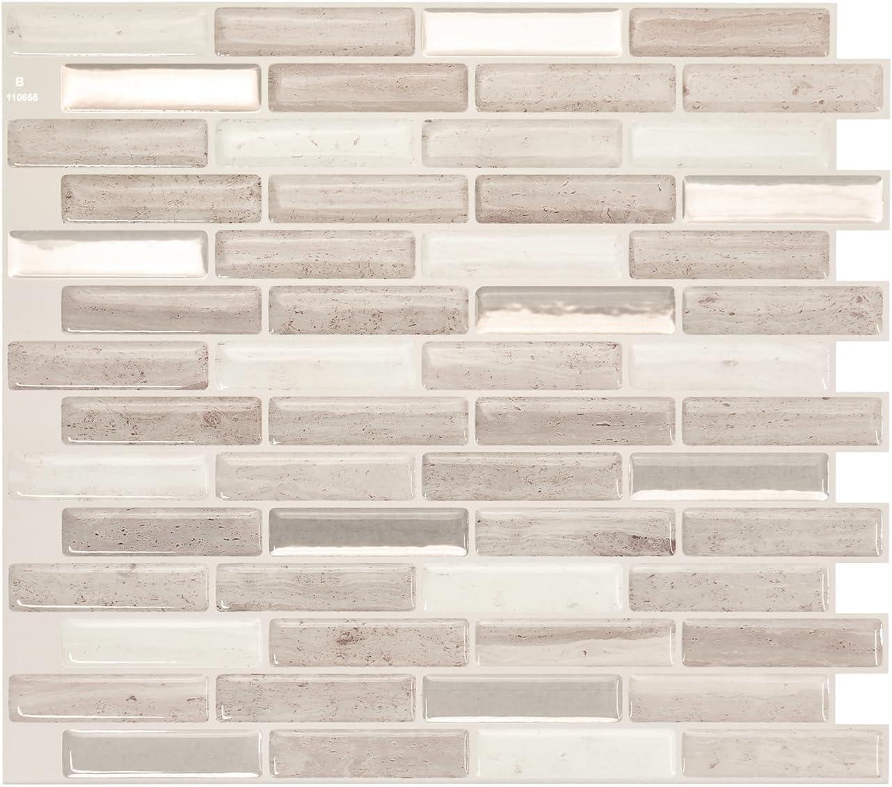 Smart Tiles - 3D Adhesive Peel and Stick Backsplash Tile, Beige - 4-Pack 10.2" x 9"