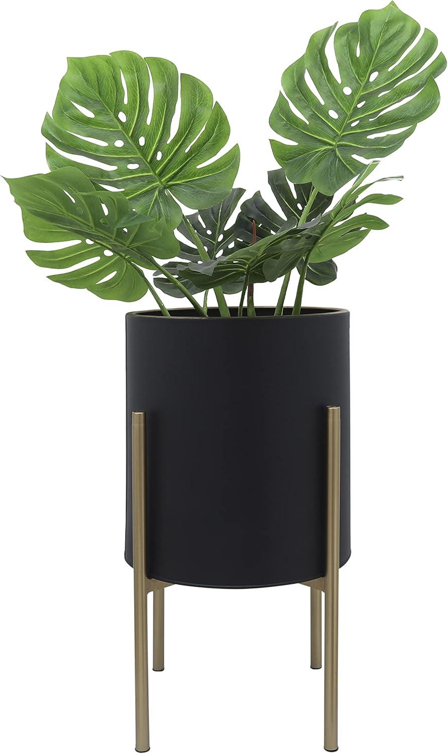 S/2 PLANTER ON METAL STAND, BLACK/GLD