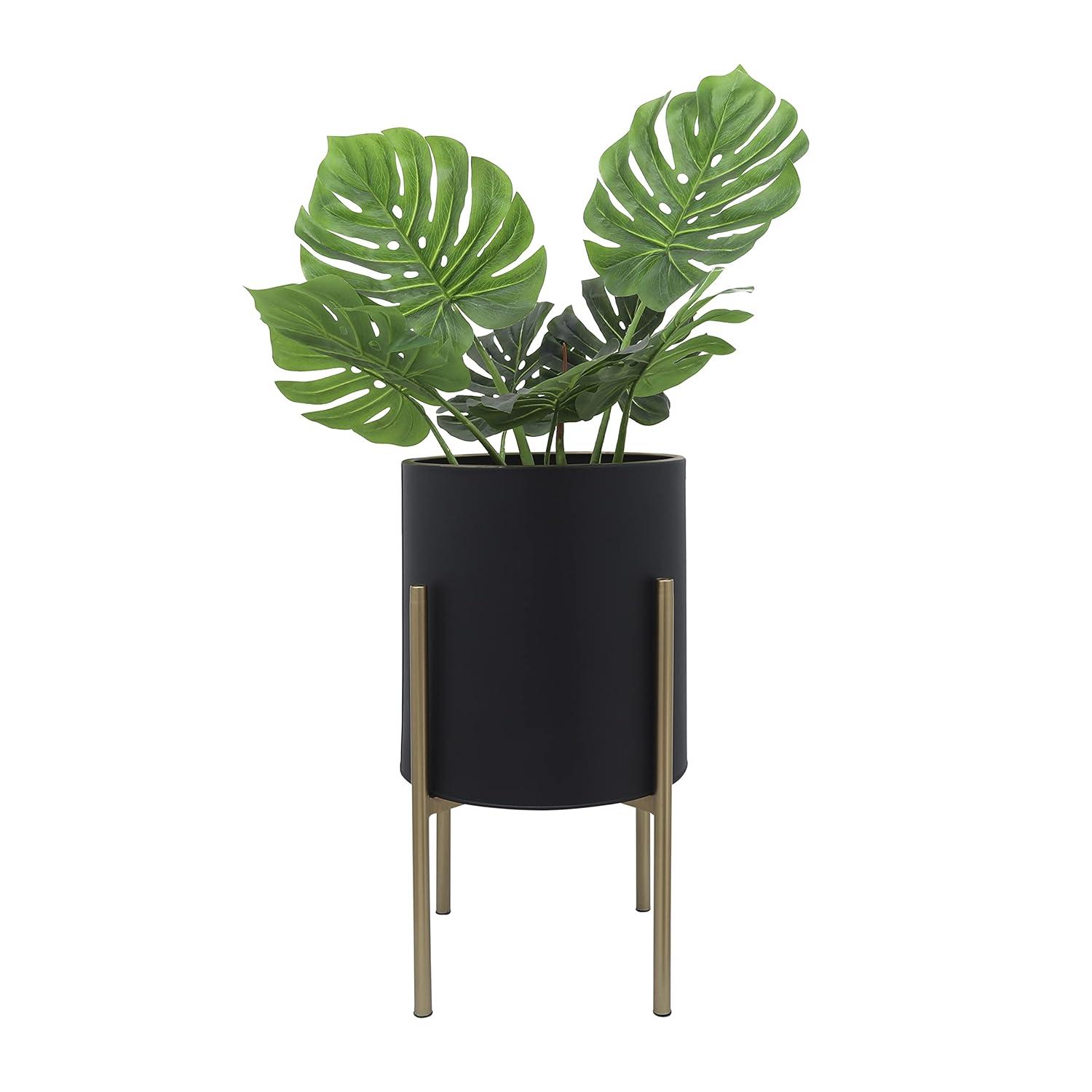 Sagebrook Home Set Of 2 Honeycomb Planter On Metal Stand, Black/Gold, Round, Iron, Contemporary, 23"H, Hexagon