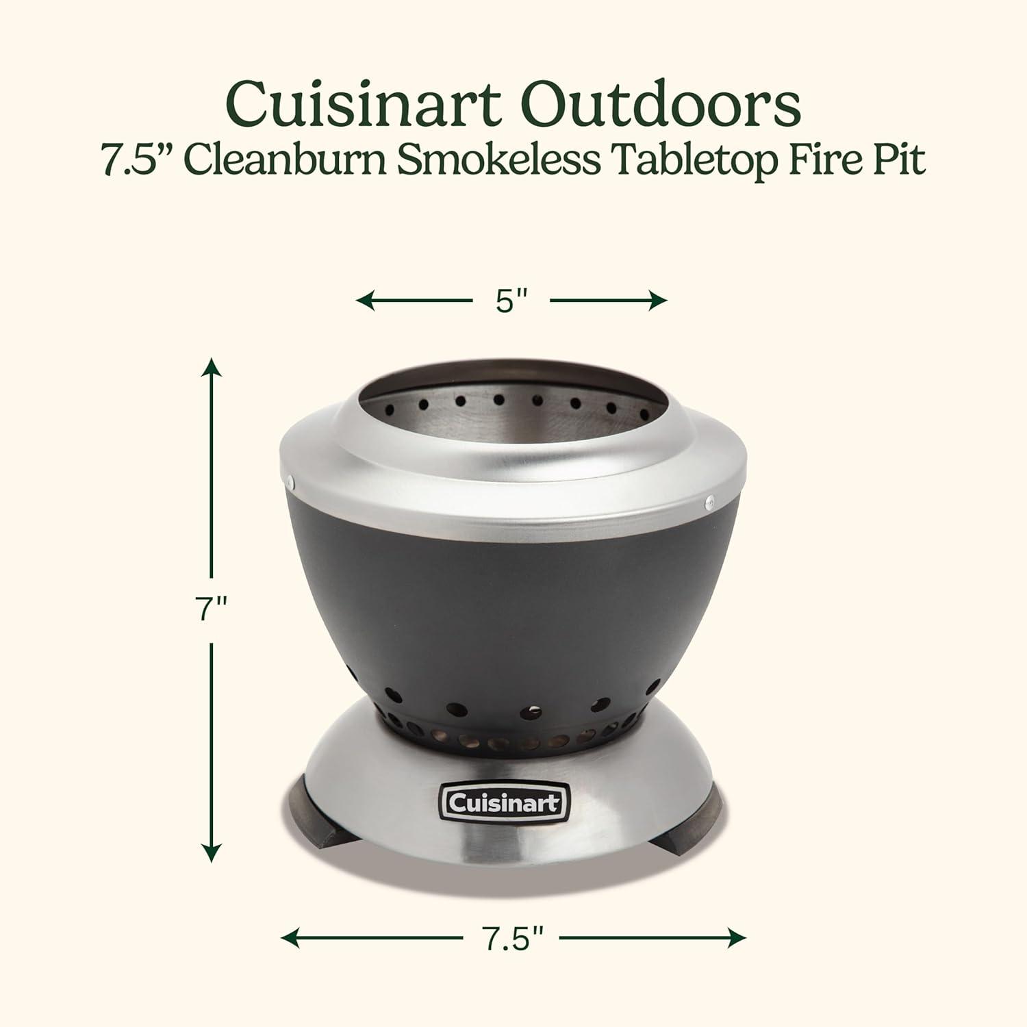 Cuisinart 7.5-In. Cleanburn Smokeless Outdoor Tabletop Fire Pit with Dual Fuel Compatibility in Black/Stainless Steel