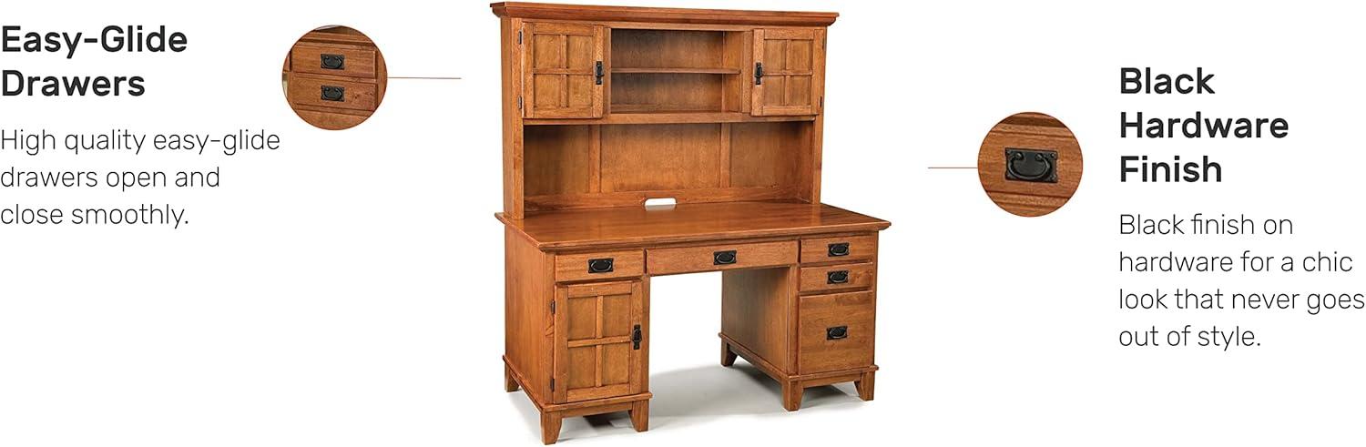 Arts and Crafts Pedestal Desk and Hutch Cottage Oak Finish by Homestyles