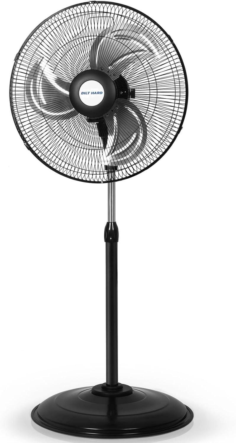 BILT HARD 3900 CFM 18" High Velocity Pedestal Oscillating Fan, 3-Speed Heavy Duty Metal Standing Shop Fan with Aluminum Blades for Commercial, Residential, and Garage, UL Listed