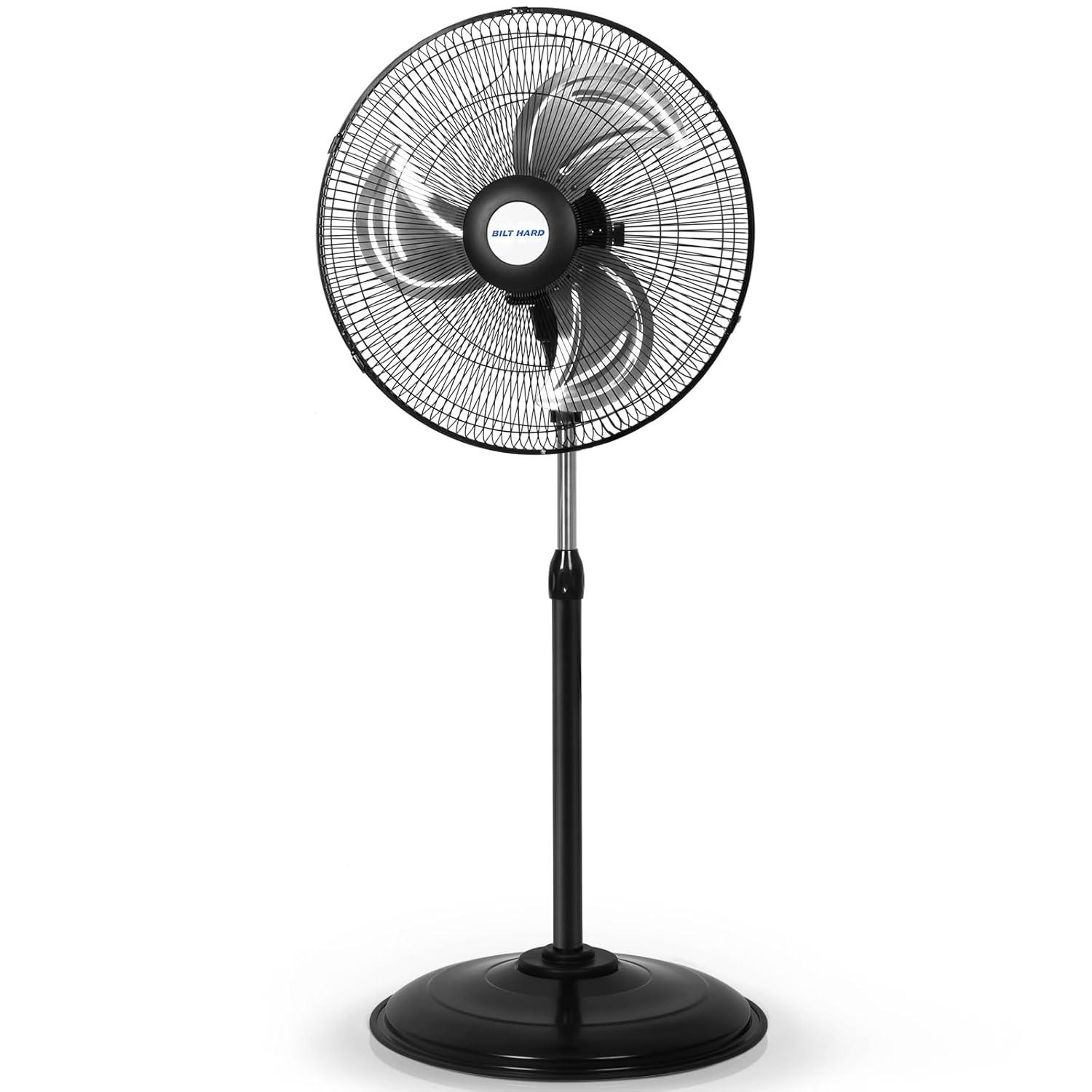 BILT HARD 3900 CFM 18" High Velocity Pedestal Oscillating Fan, 3-Speed Heavy Duty Metal Standing Shop Fan with Aluminum Blades for Commercial, Residential, and Garage, UL Listed