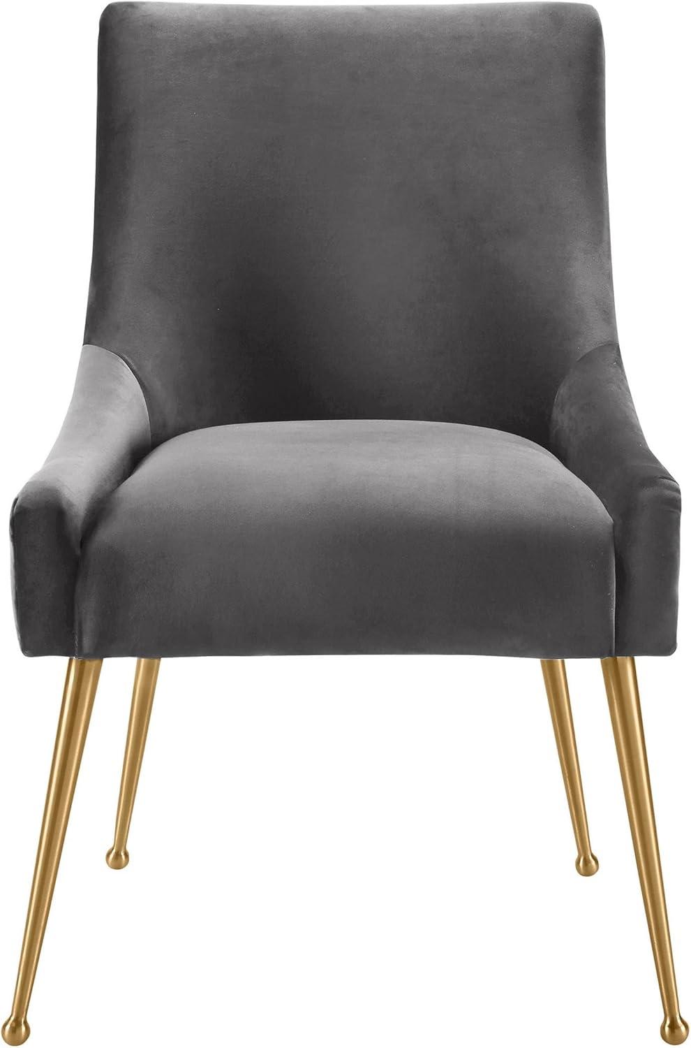 TOV Furniture Beatrix Pleated Dark Grey Velvet Side Chair with Gold Legs