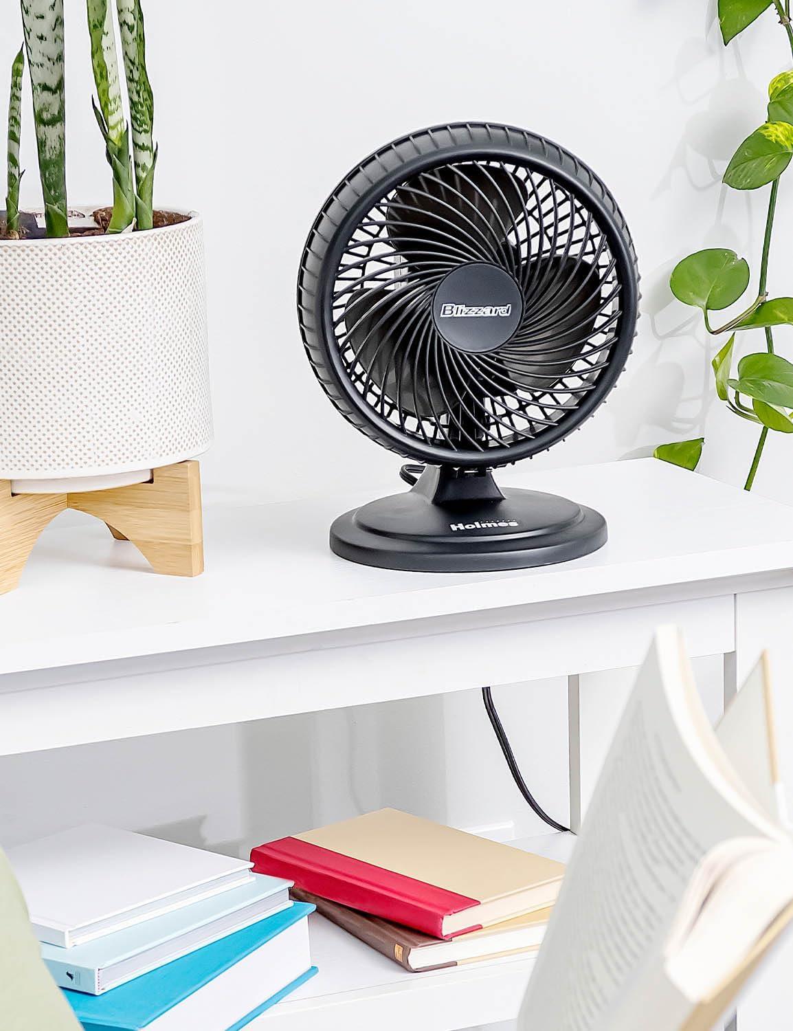HOLMES BLIZZARD 7" Table Fan, 2 Speeds, 3 Blades, 85° Oscillation, 20° Adjustable Head, Home, Bedroom and Office, Charcoal Matte
