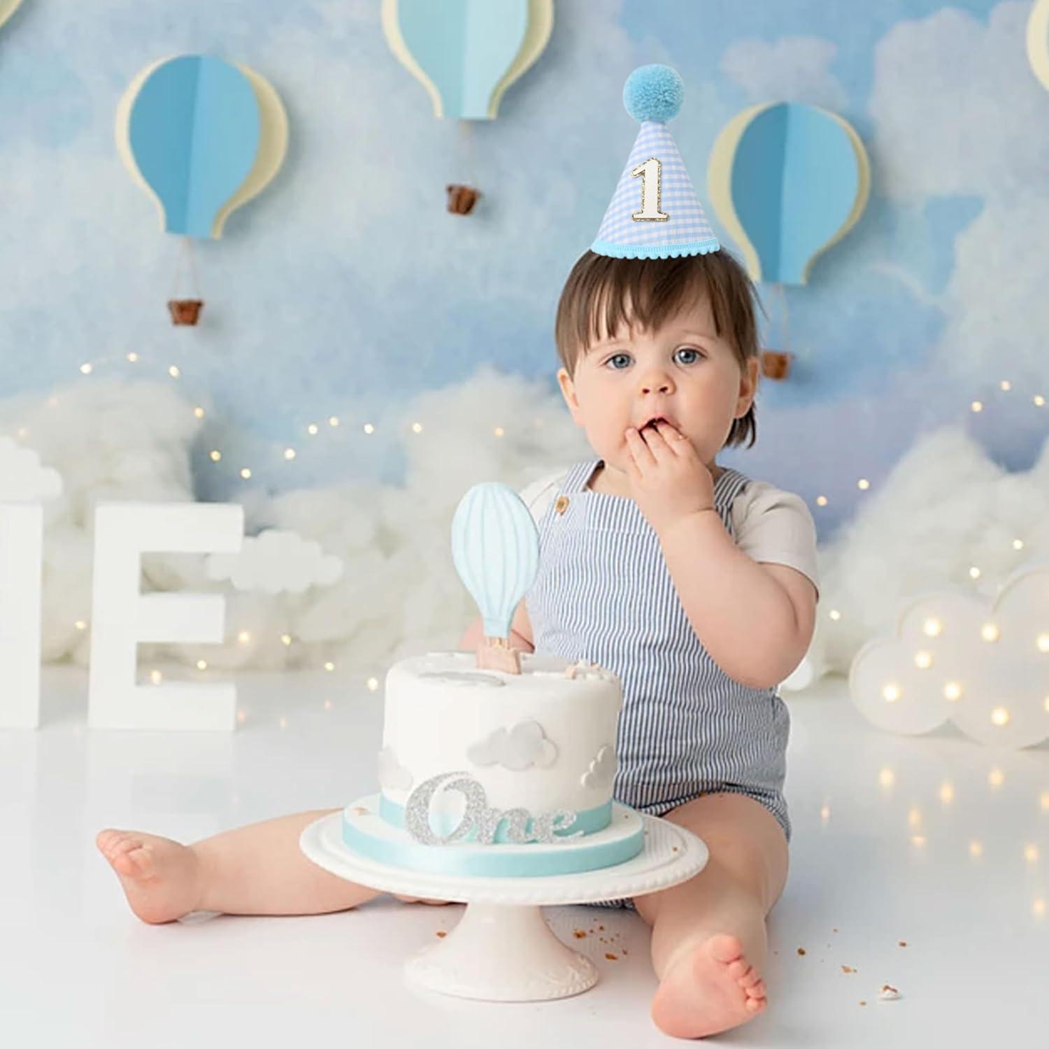 Amscan 250959 1st Birthday Blue Pom Pom Child's Party Hat, 1ct