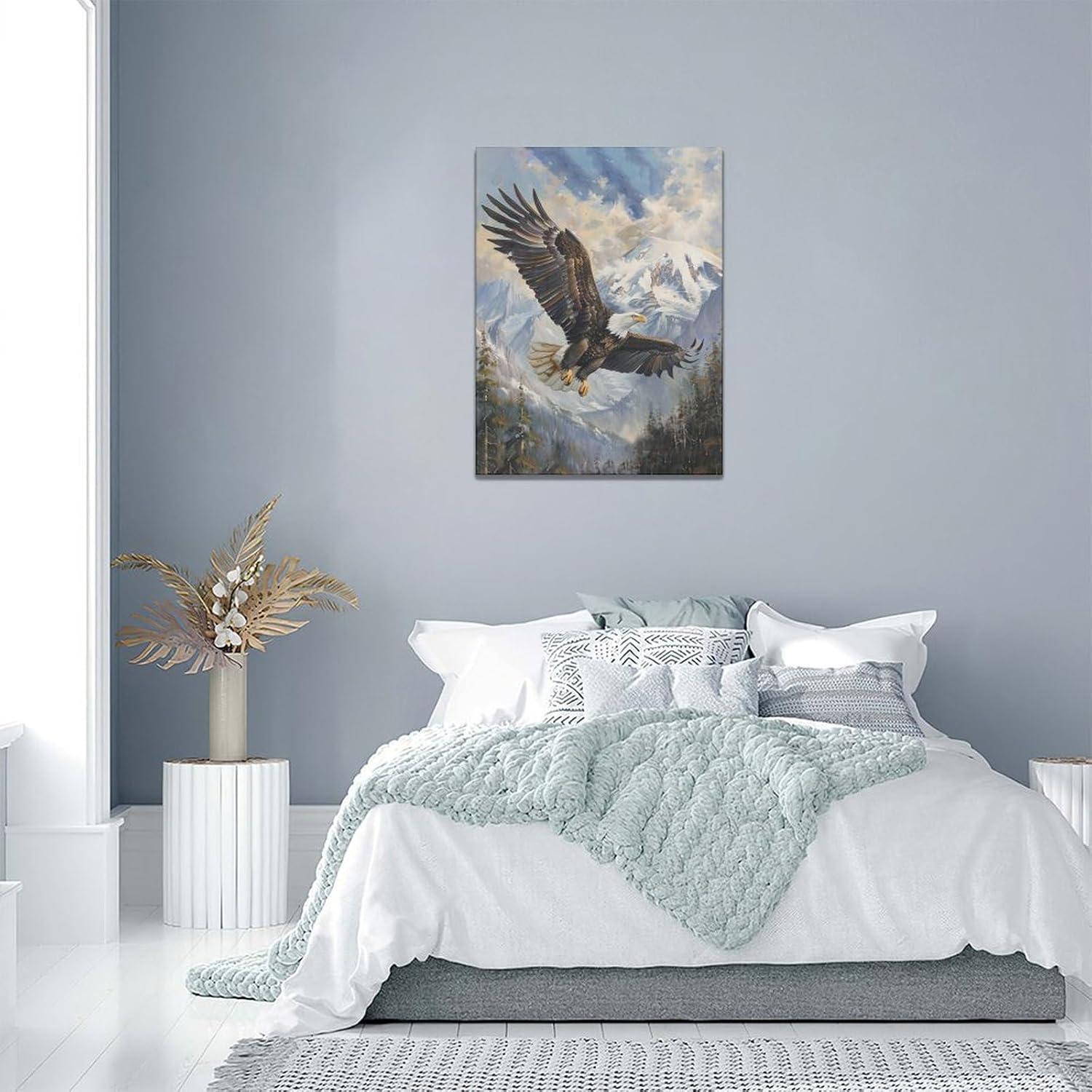 American Bald Eagle Wall Art Flying Eagle Canvas Prints Patriotic Concept Picture Inspiring Motivational Posters Modern Home Artwork Decor For Office Living Room Bedroom Framed Ready To Hang12x16 Inch