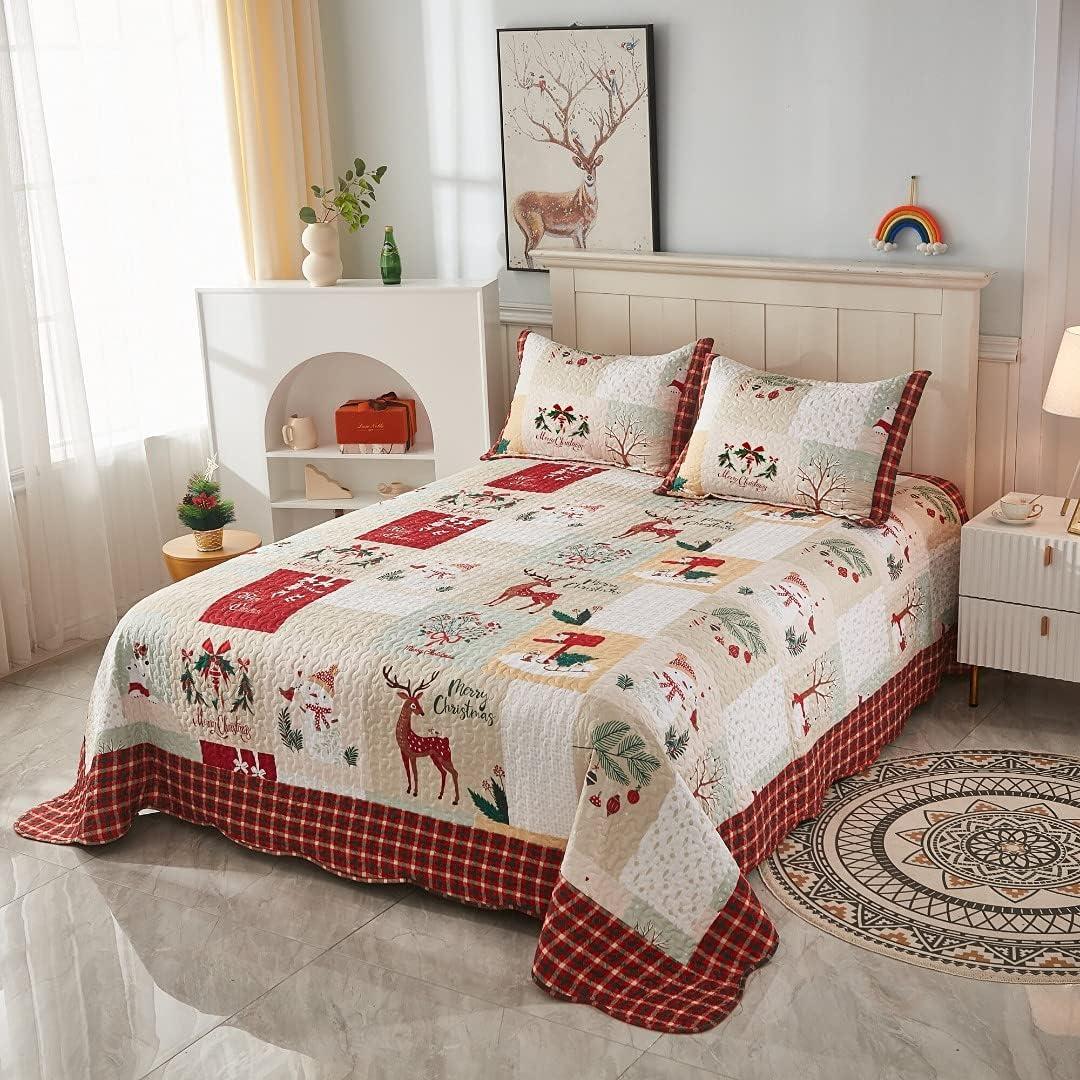 MarCielo Christmas Quilt Set Bedspread Set B022(Queen)