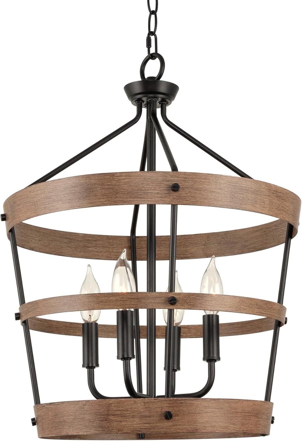 Bowen 21" Black and Walnut Metal Drum Pendant Chandelier