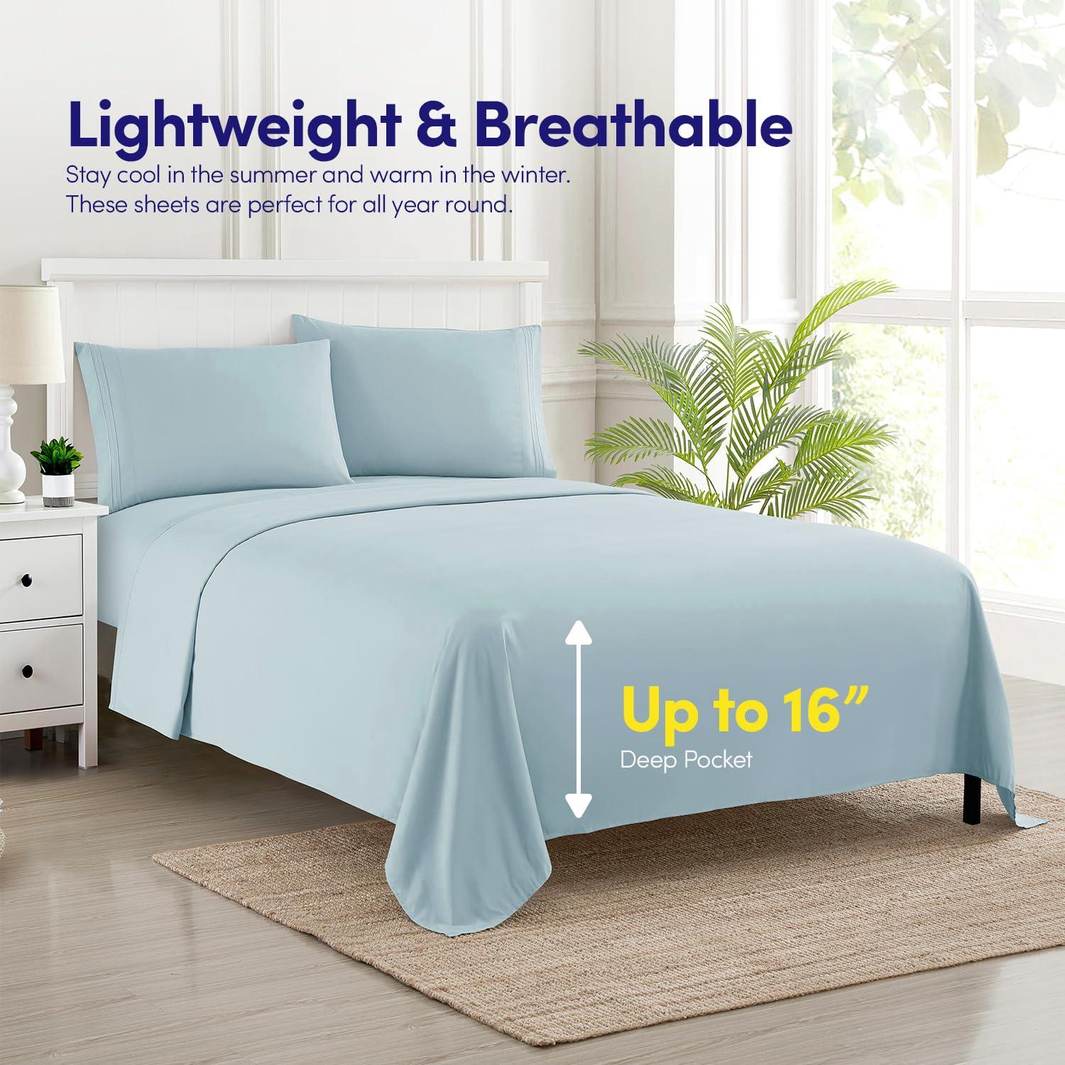 1500 Supreme Collection Bed Sheets - PREMIUM QUALITY BED SHEET SET & LOWEST PRICE, SINCE 2012 - Deep Pocket Wrinkle Free Hypoallergenic Bedding - Over 40+ Colors & Prints- 4 Piece, Full, Light Blue