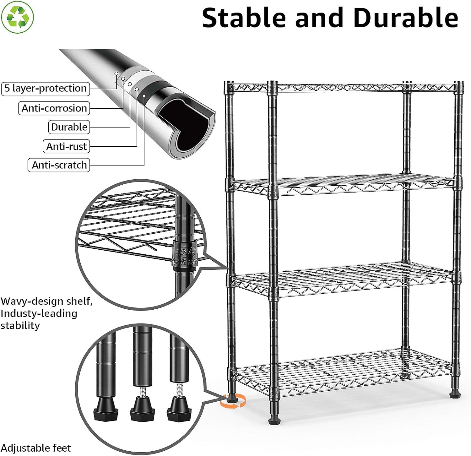 Black Steel 5-Tier Adjustable Shelving Unit for Kitchen and Garage