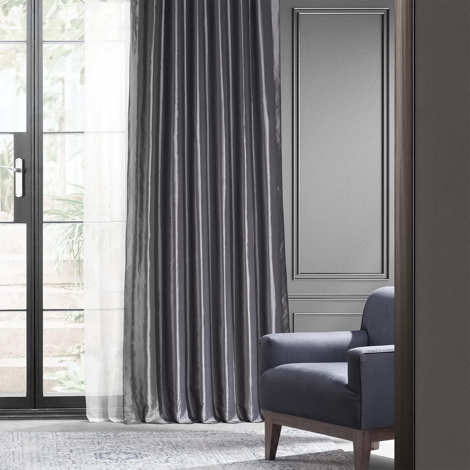 Graphite Blackout Faux Silk Taffeta Curtain (1 Panel), Graphite, 50W X 108L