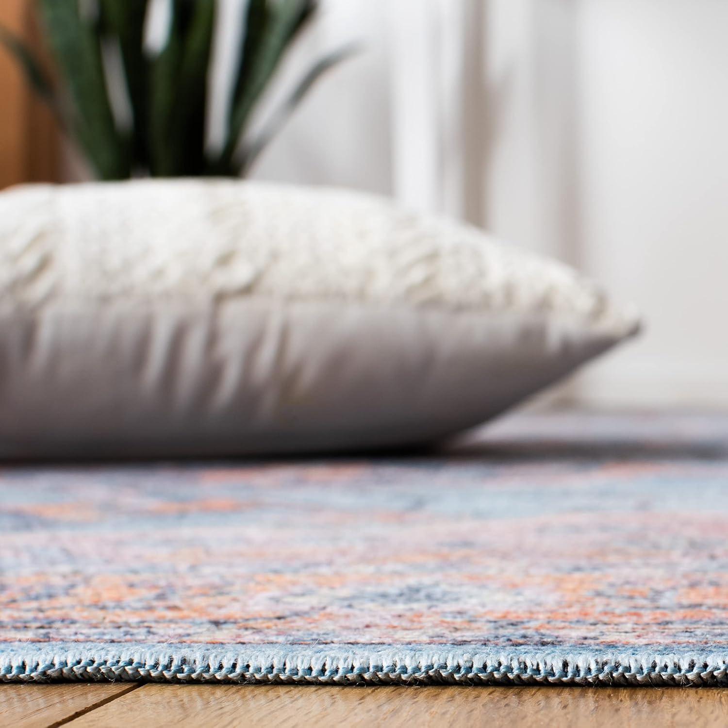 Serapi SEP540 Power Loomed Machine Washable Skid-Resistant Indoor Area Rug - Blue/Orange - 6'7"x6'7" - Safavieh