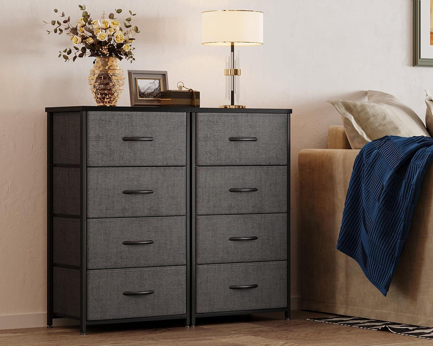 ODK Dresser for Bedroom with 4 Storage Drawers, Small Dresser Chest of Fabric Drawers with Sturdy Steel Frame, Wood Top, Dark Grey