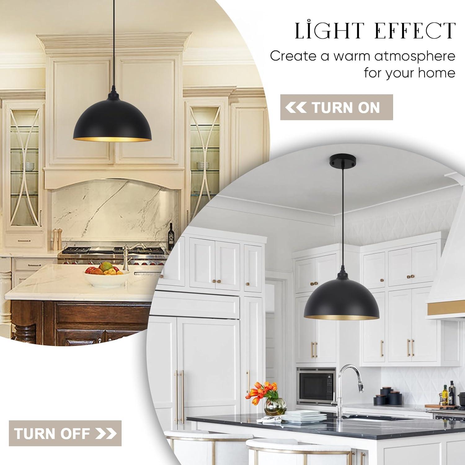 2-Pack Black Pendant Lights, 11.81'' Modern Pendant Lights Kitchen Island, Dome Large Pendant Light for Dining Room Foyer Bedroom Entryway Hallway Light Fixtures