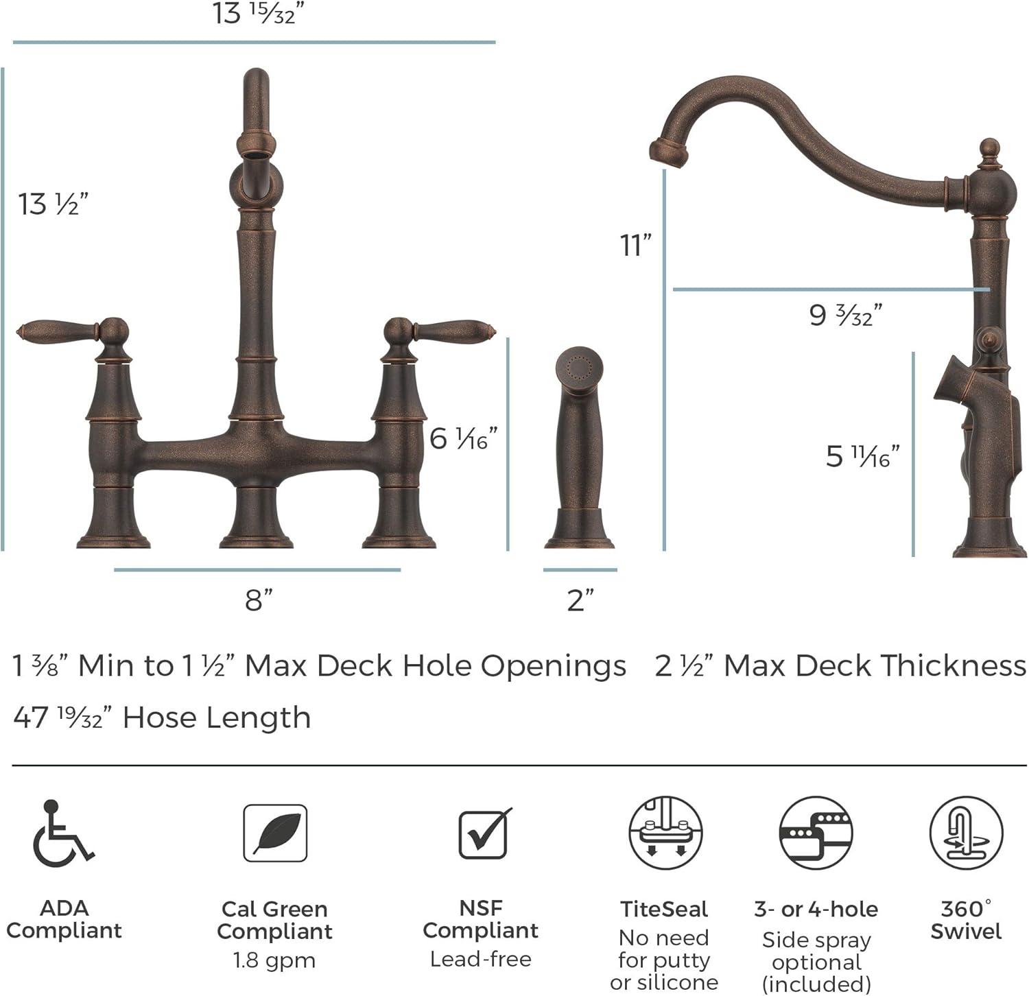 Courant Bridge Double Handle Kitchen Faucet with Side Spray