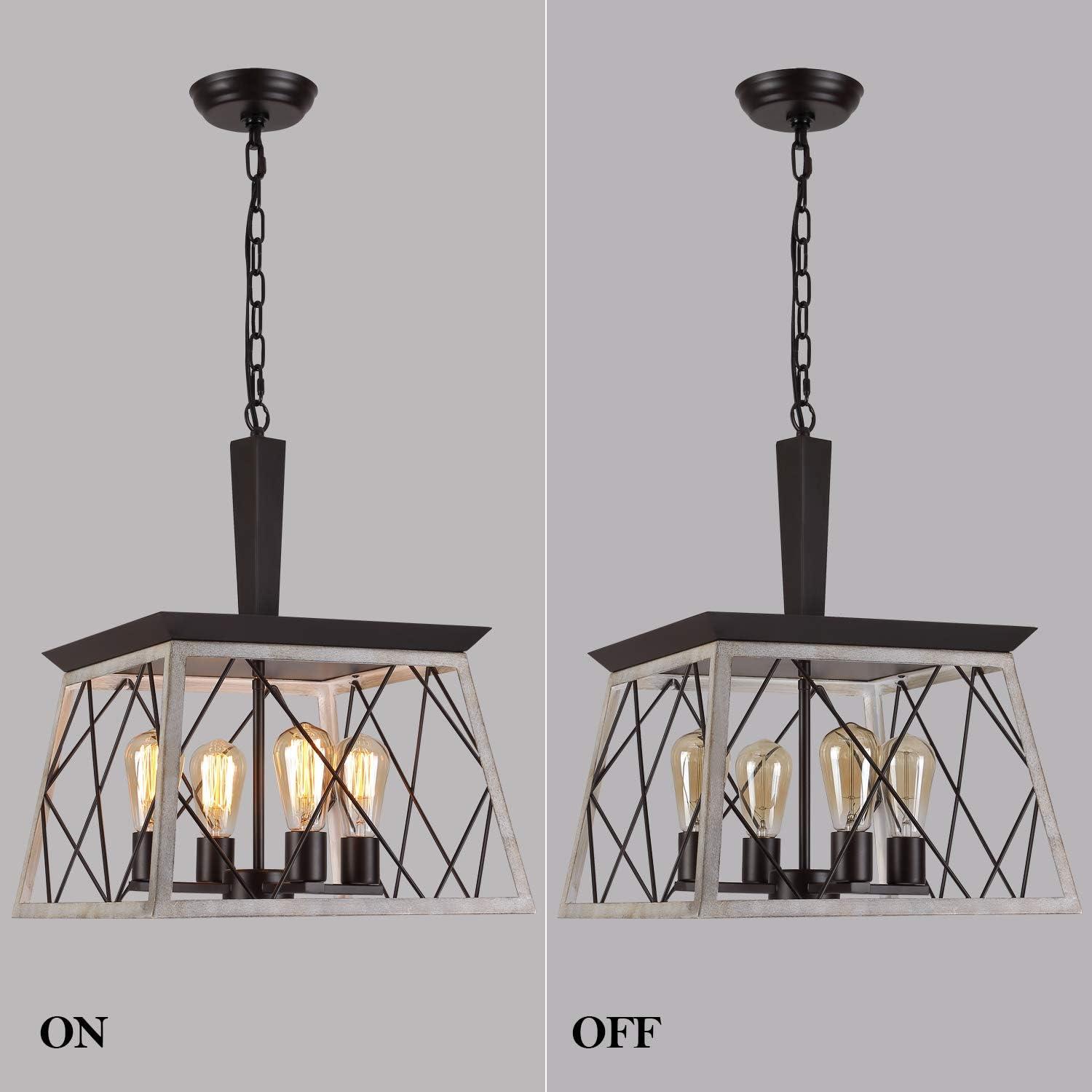 Farmhouse White Metal Cage 4-Light LED Chandelier