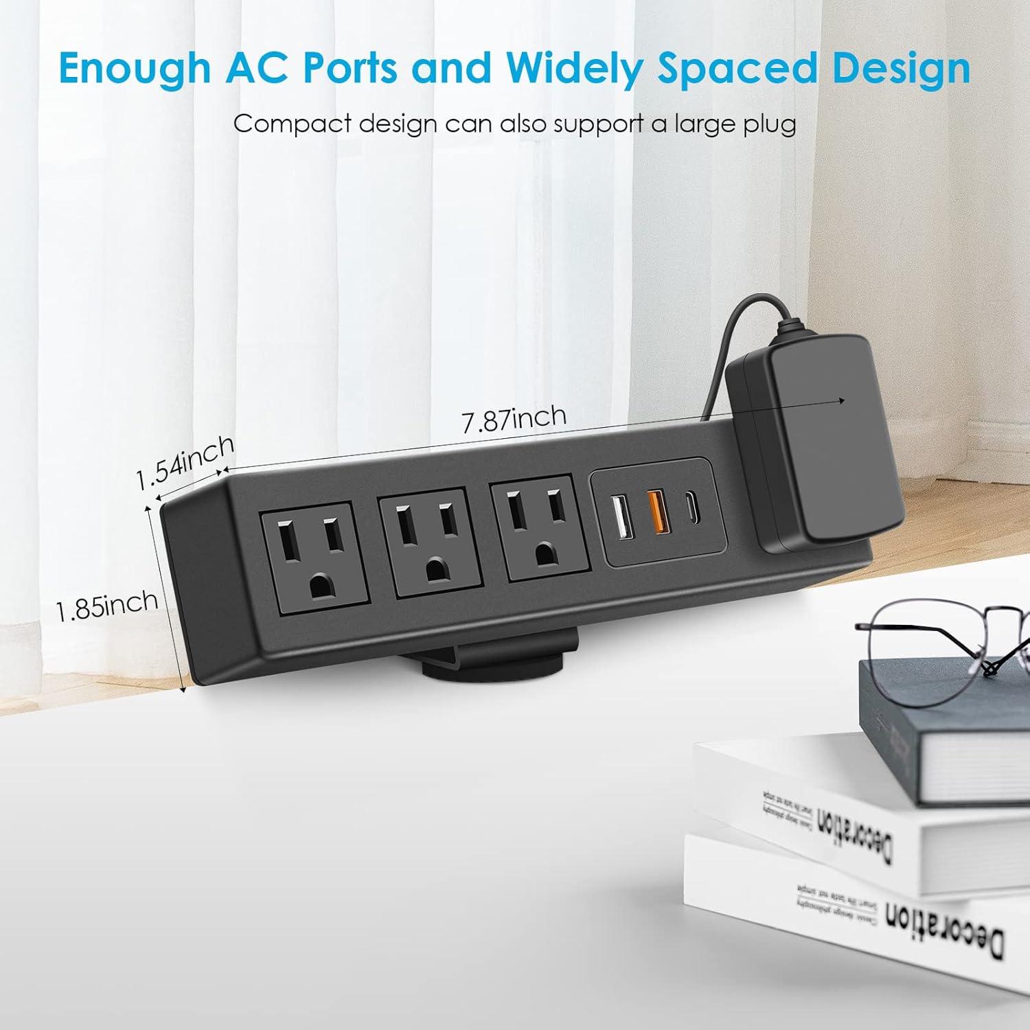 Desktop Clamp Power Strip with USB, Surge Protector Power Charging Station Outlet with 3 Plugs 3 USB A 1 USB C PD 18W Fast Charging, Desk Mount Multi-Outlets for Home Office Garage Workshop