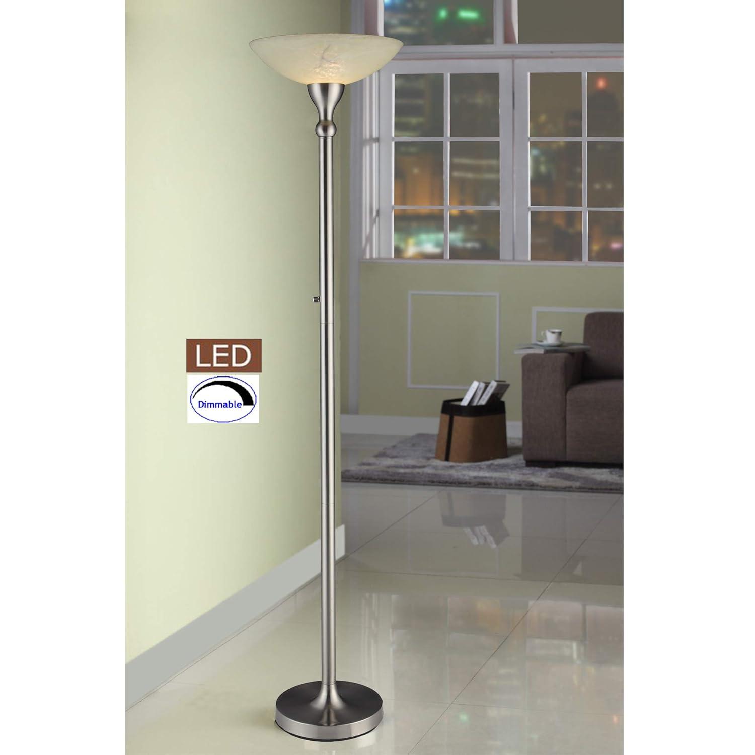 Artiva 71" LED Torchiere Floor Lamp with Alabaster Glass Shade and Dimmer