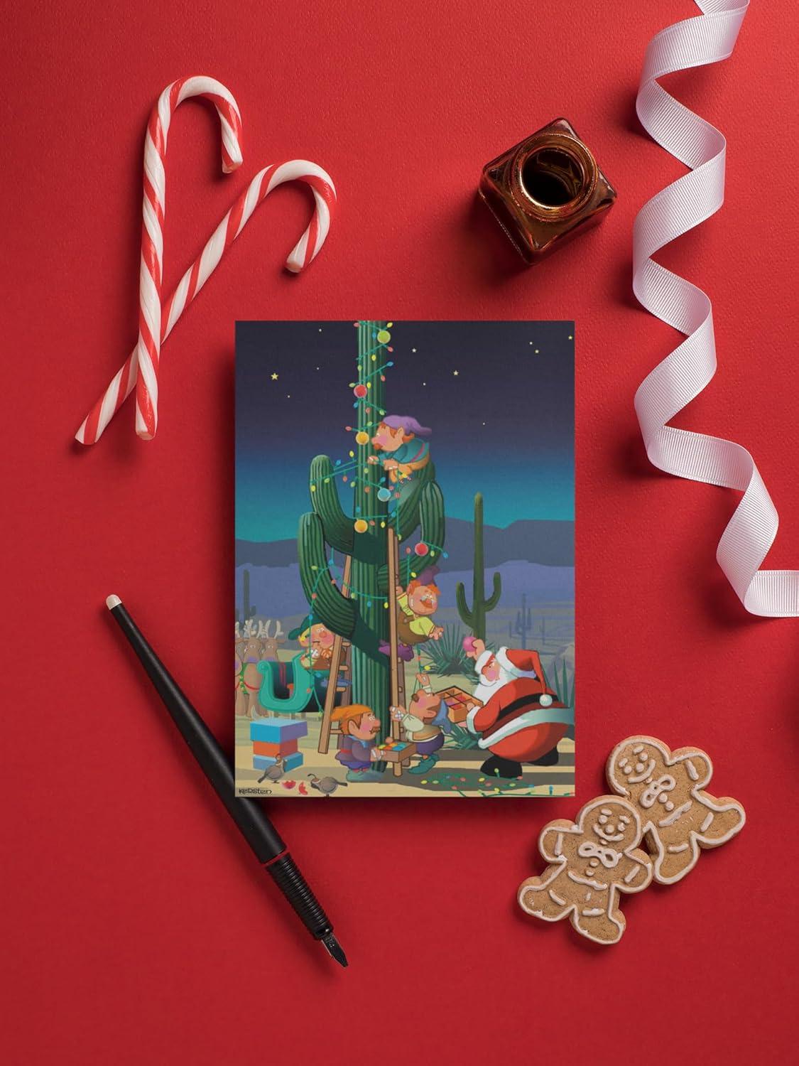 Stonehouse Collection | Desert Cactus Decorating Christmas Card | 18 Western Christmas Cards & Envelopes