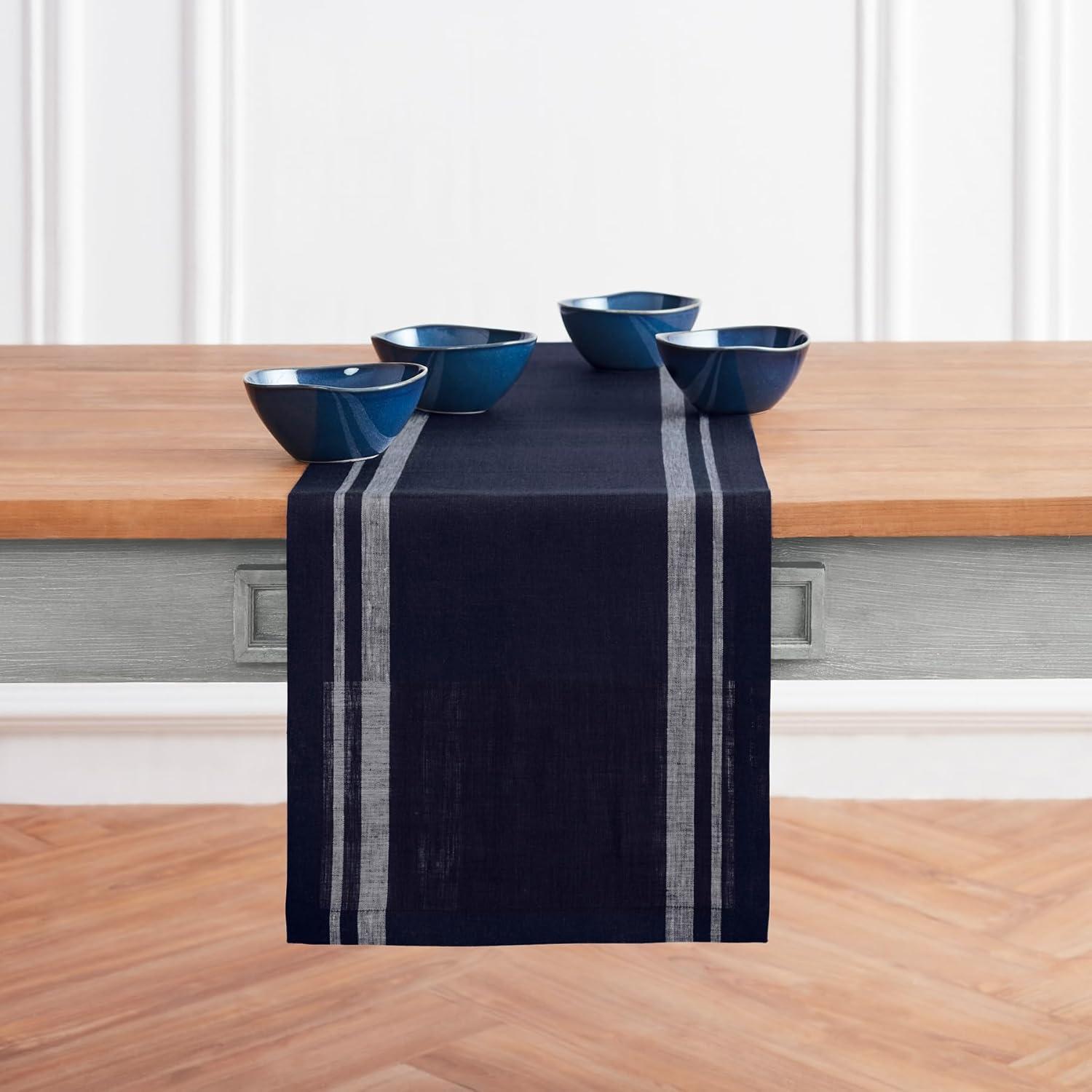 Solino Home French Stripe - 100% Pure Linen Table Runner