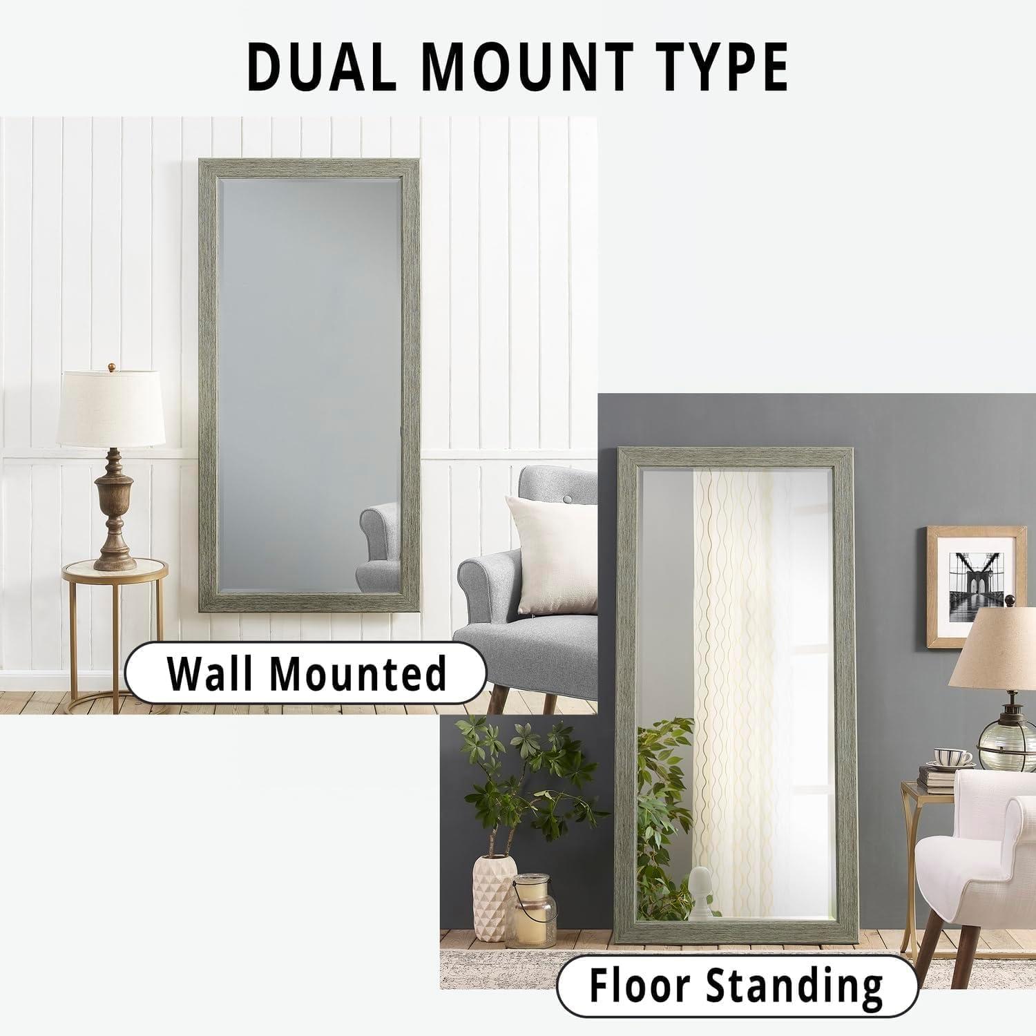 Rustic Green-Gray Full Length Wood Floor Mirror