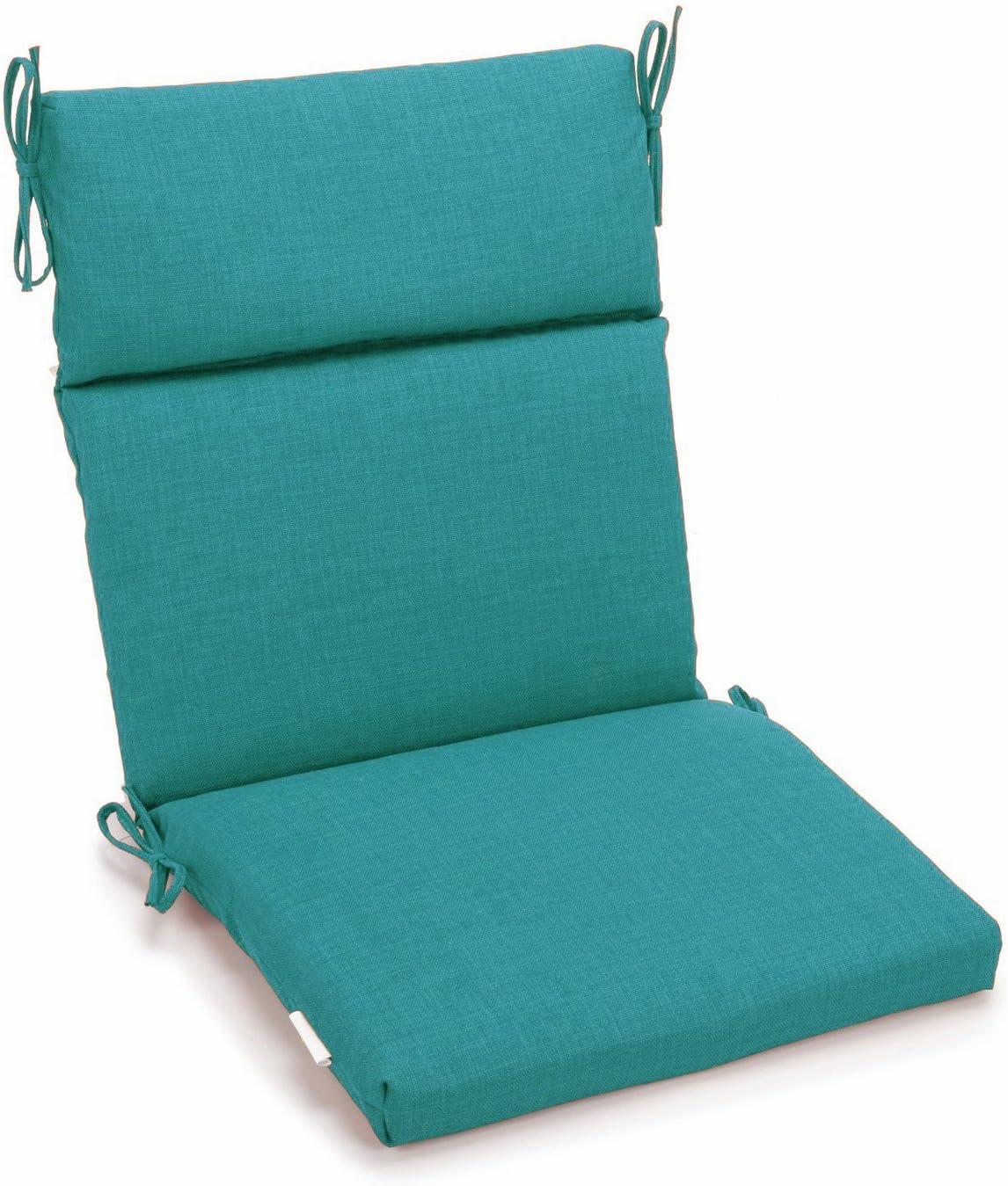 22 x 45 in. Spun Polyester Solid Outdoor Squared Seat & Back Chair Cushion, Aqua Blue
