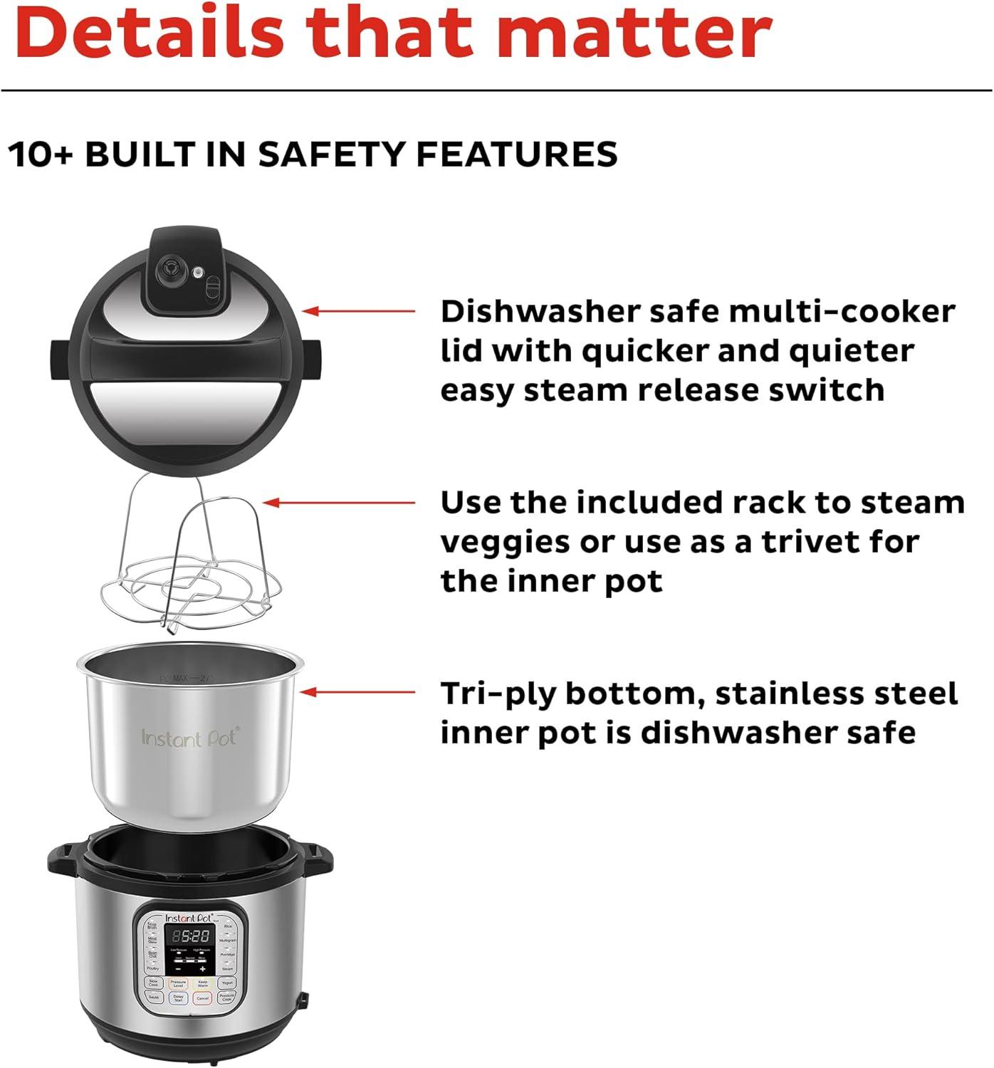 Instant Pot Duo 6-Quart 7-in-1 Electric Pressure Cooker, Slow Cooker, Rice Cooker, Steamer, Sauté, Yogurt Maker, Warmer & Sterilizer, Includes App With Over 800 Recipes, Stainless Steel